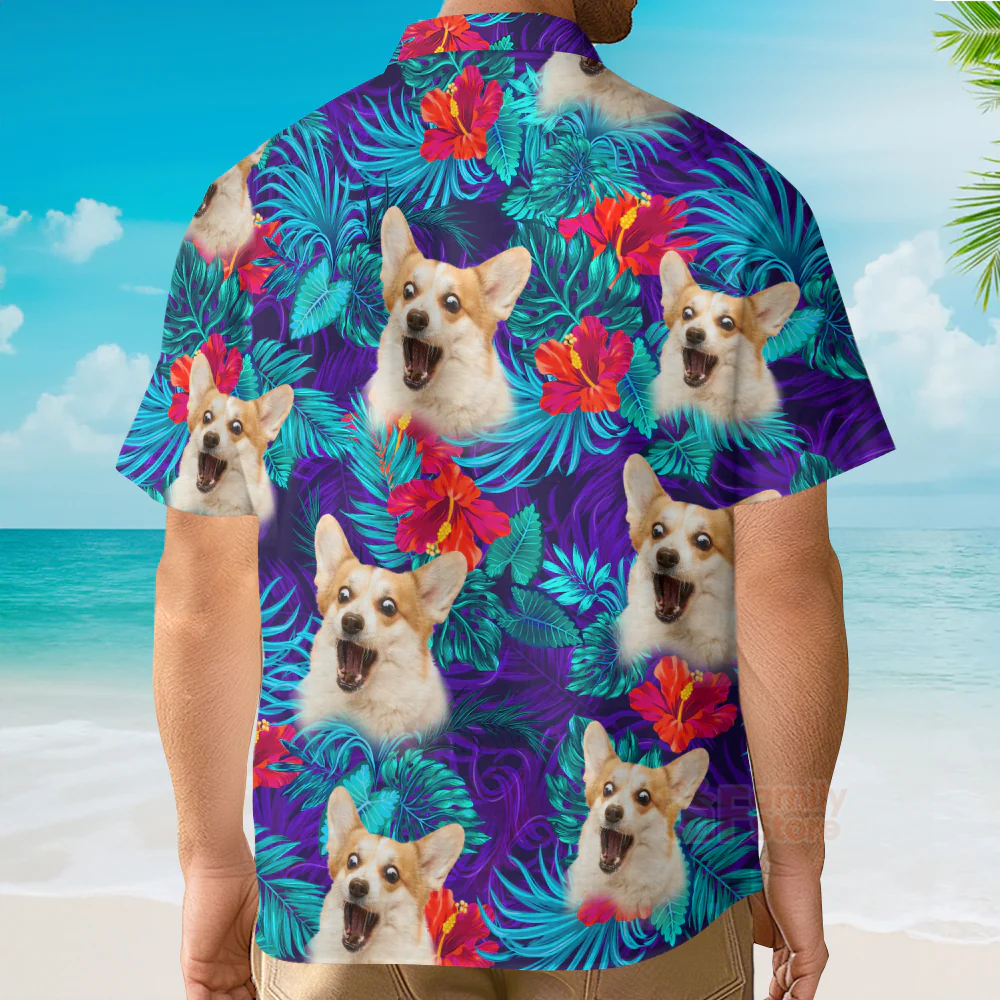 Custom Photo Dog Pet Lover Tropiocal Party - Personalized Hawaiian Shirt - Image 2
