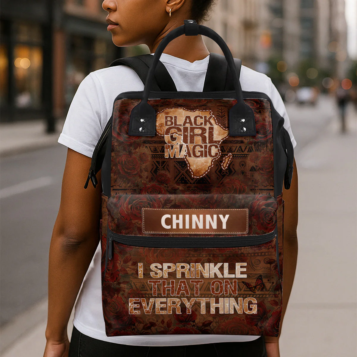 Black Girl Magic Afro Map - Personalized Duckbilled Backpack  – Gift for African American Women HH01 - Image 3