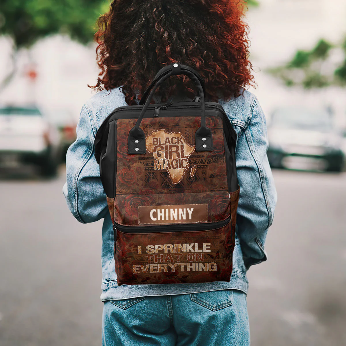 Black Girl Magic Afro Map - Personalized Duckbilled Backpack  – Gift for African American Women HH01 - Image 4