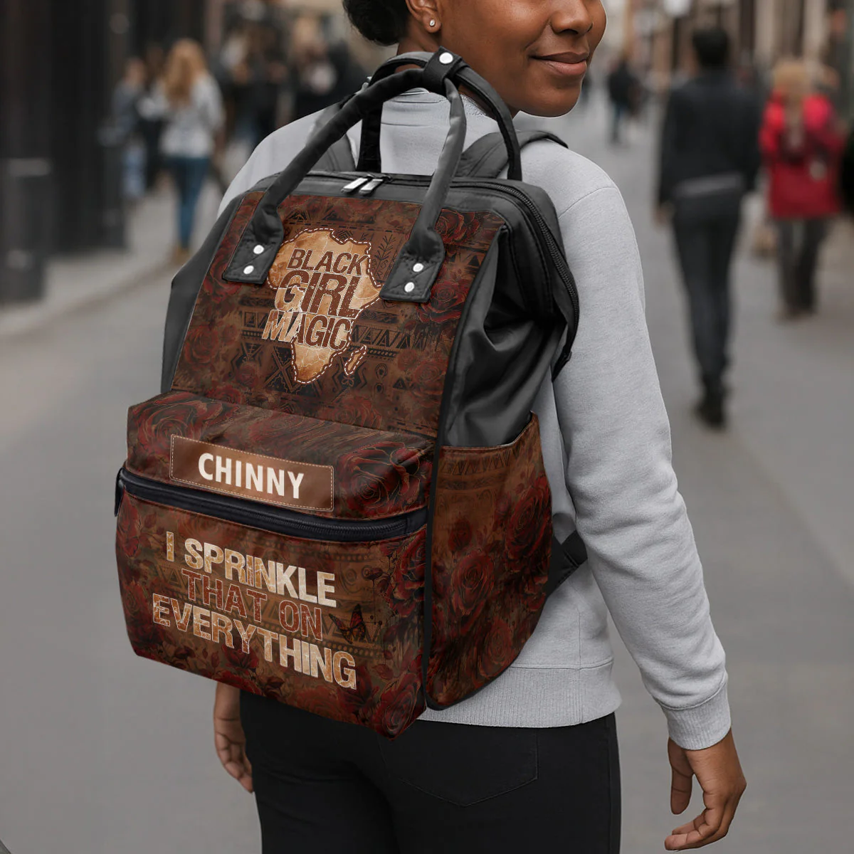 Black Girl Magic Afro Map - Personalized Duckbilled Backpack  – Gift for African American Women HH01 - Image 5