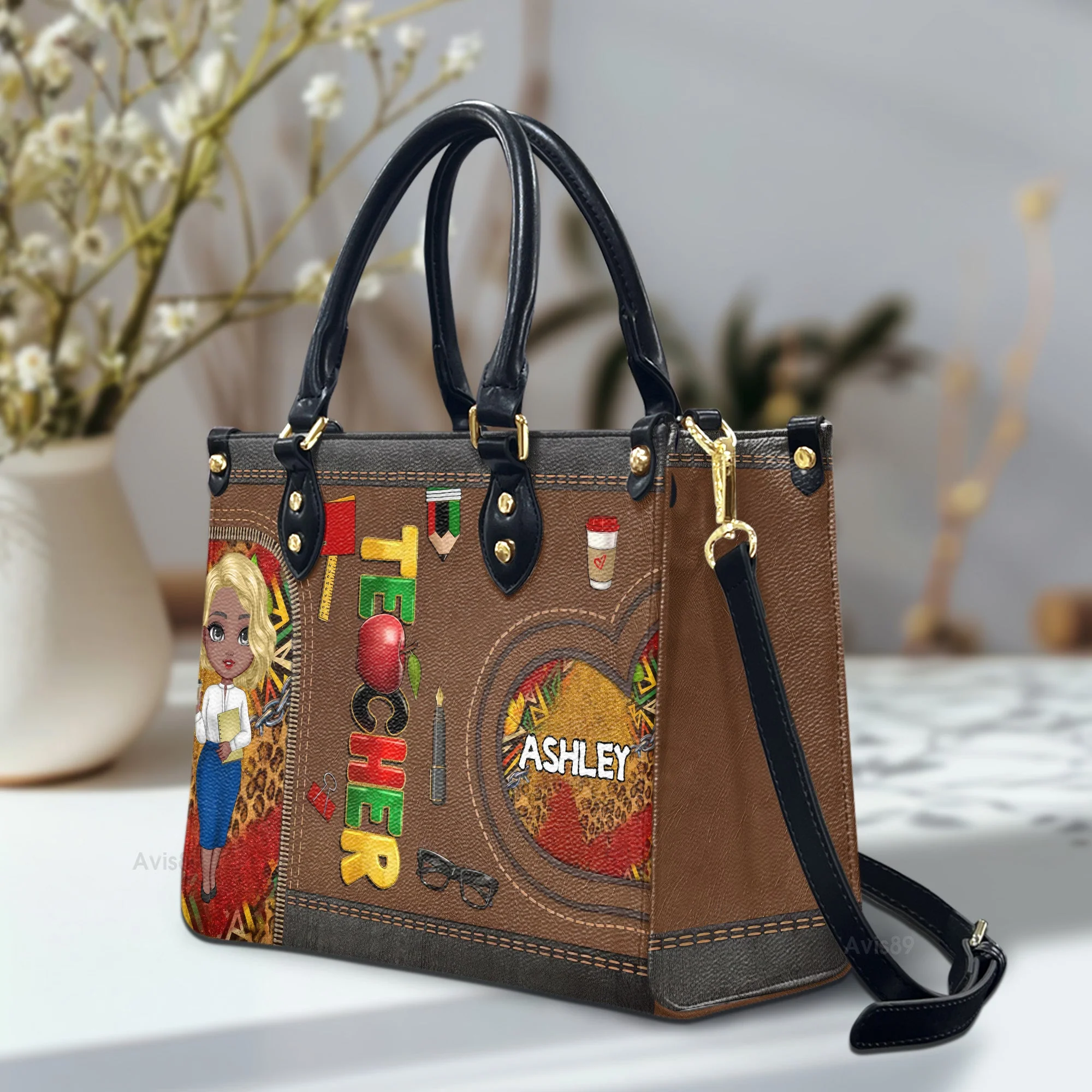 Black Pride Teacher - Personalized Leather Handbag - Black Culture Gift For Teacher's Day | CLTC01 HD95 - Image 2