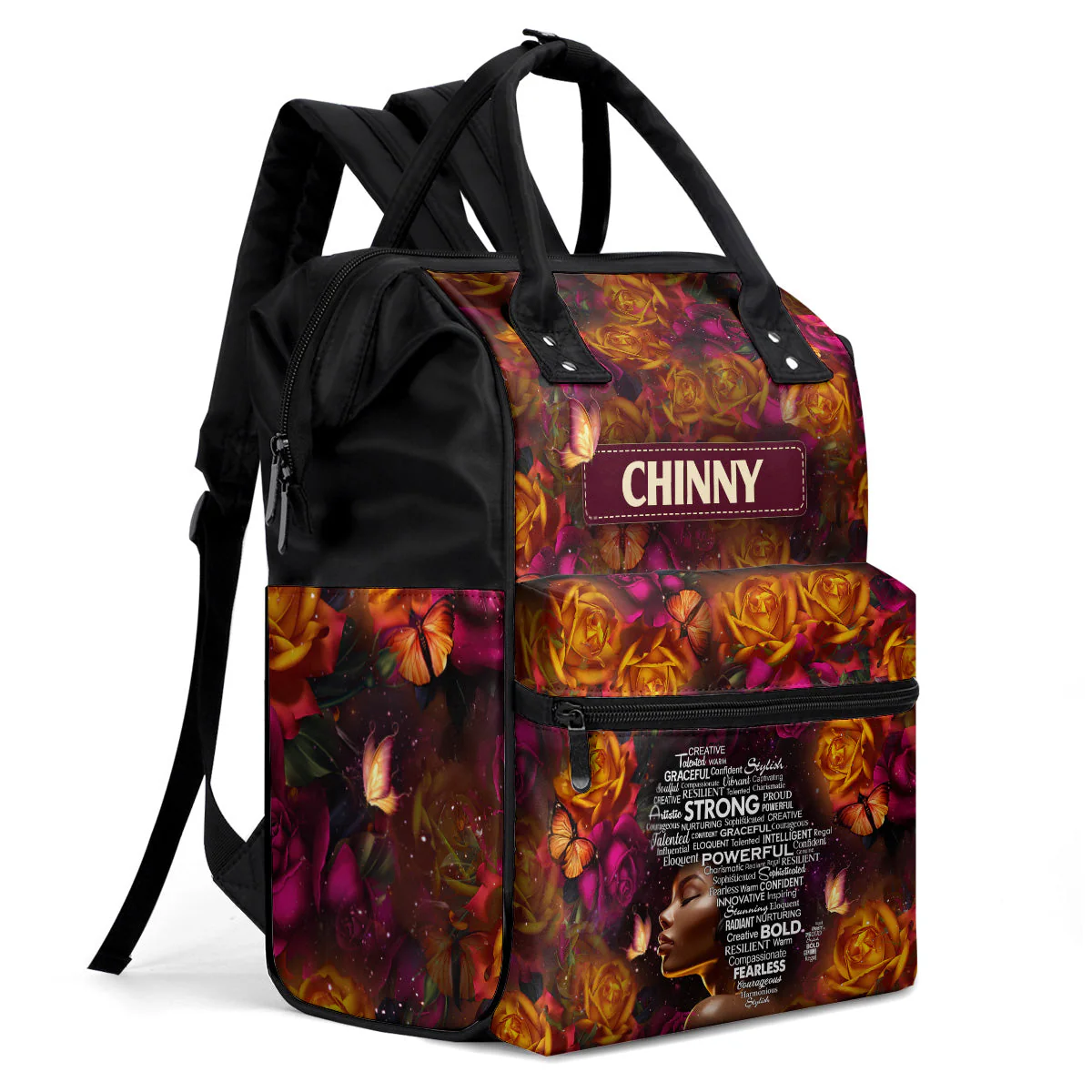 Black Queen Afro Map - Floral Personalized Duckbilled Backpack - Affirmation Gift For Her HH01 - Image 5