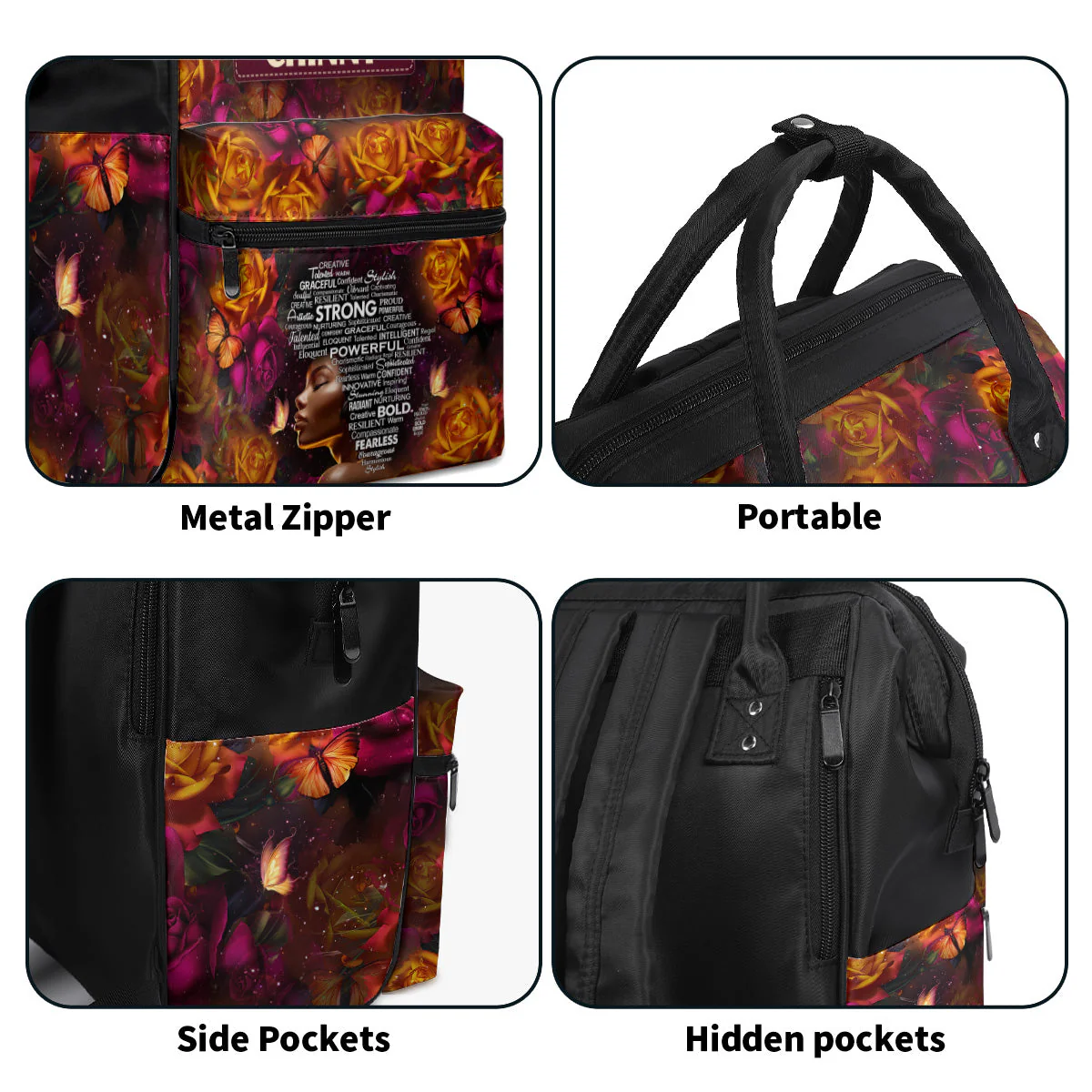 Black Queen Afro Map - Floral Personalized Duckbilled Backpack - Affirmation Gift For Her HH01 - Image 6