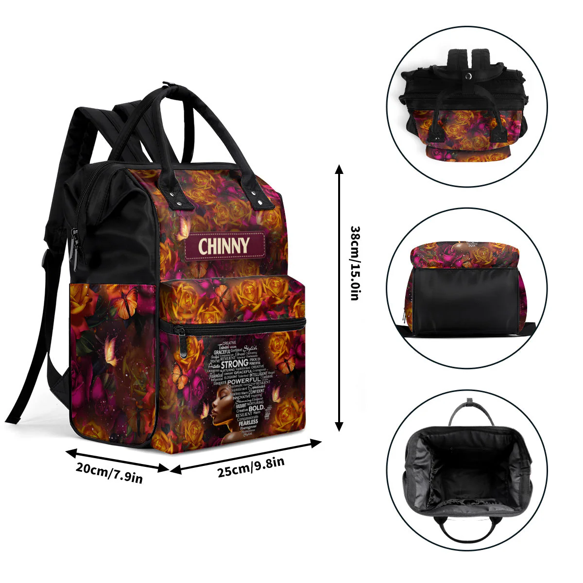 Black Queen Afro Map - Floral Personalized Duckbilled Backpack - Affirmation Gift For Her HH01 - Image 7