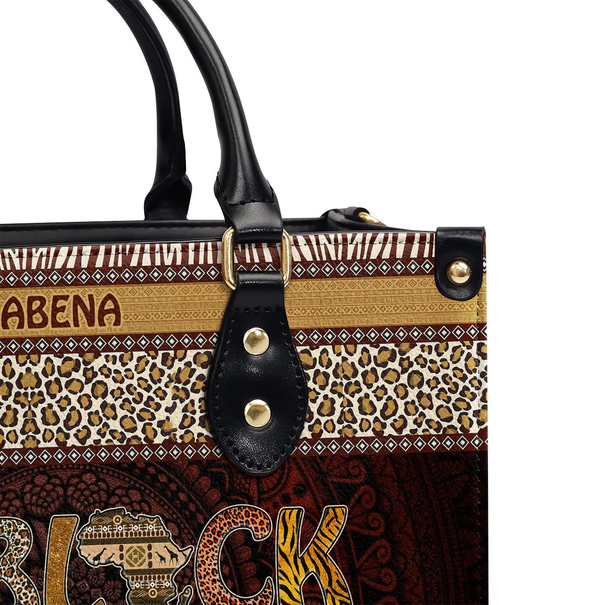 Black Queen Crown - Leopard African Print Leather Handbag - Personalized Gift For Her HD95 - Image 6