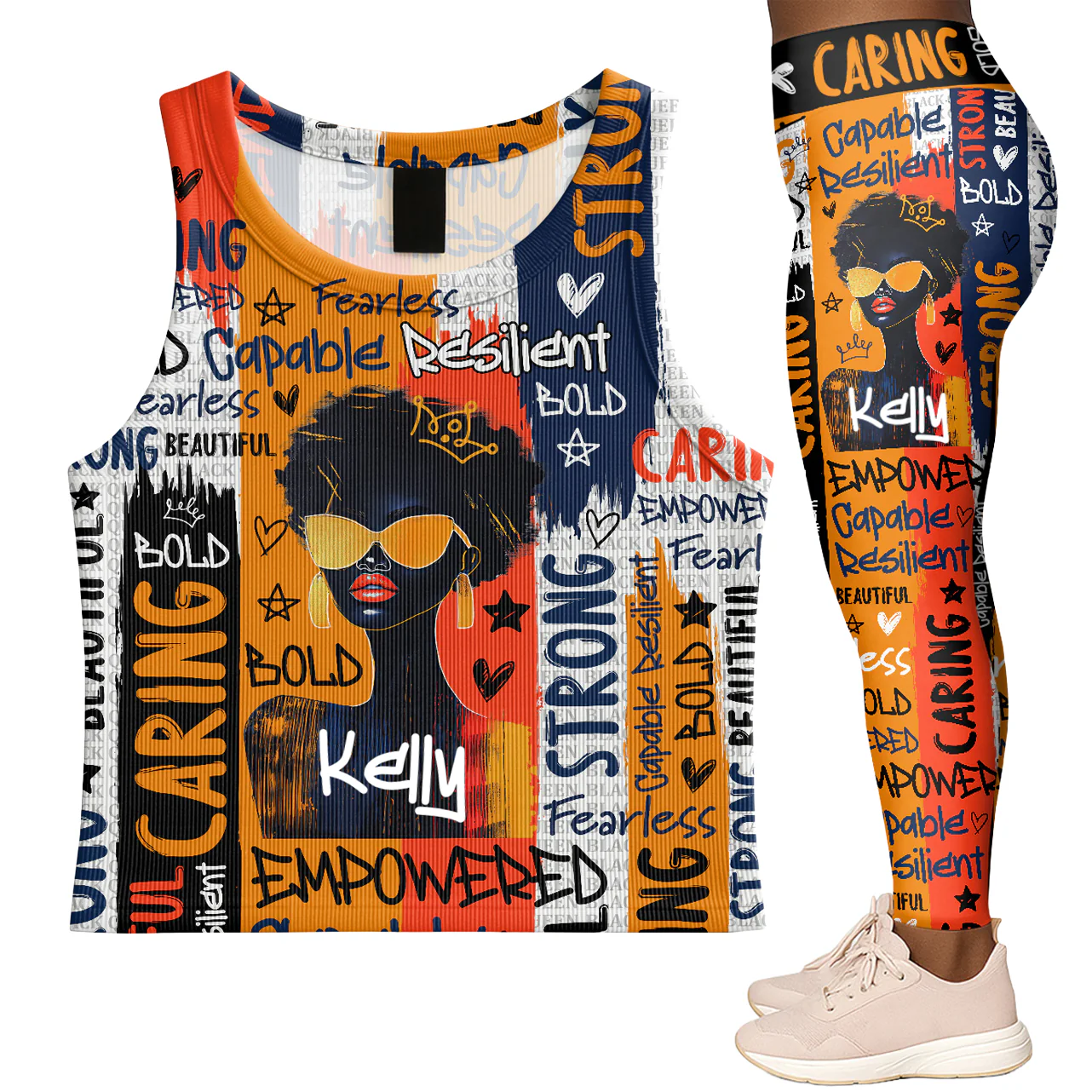 Black Queen Graffiti Style - Personalized Leggings & Crop Tank Top | HN02