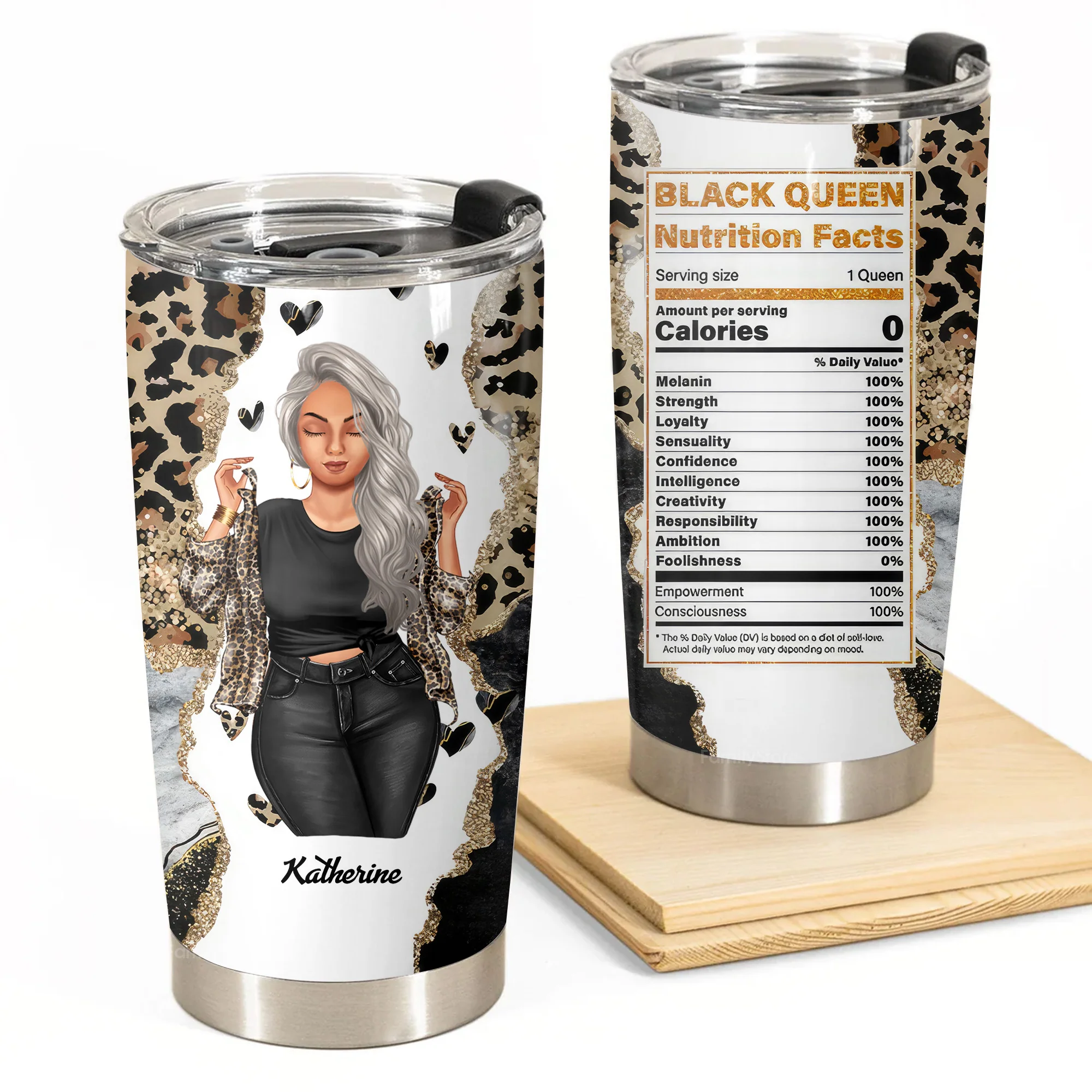 Black Queen Nutrition Facts - Personalized Tumbler - Gift for Juneteenth Black Women, African Americans | GR3 - Image 2