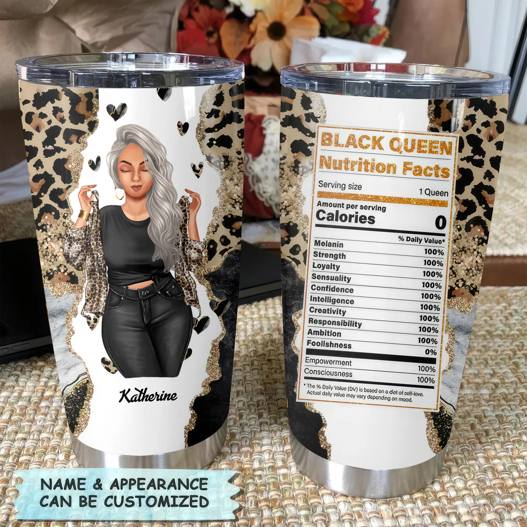 Black Queen Nutrition Facts - Personalized Tumbler - Gift for Juneteenth Black Women, African Americans | GR3 - Image 3