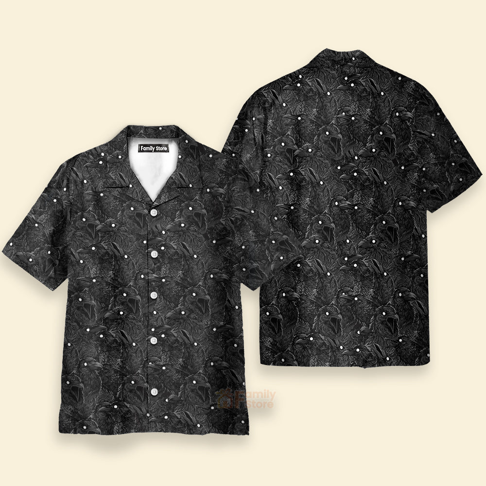 Black Raven Pattern Hawaiian Shirt - Image 3