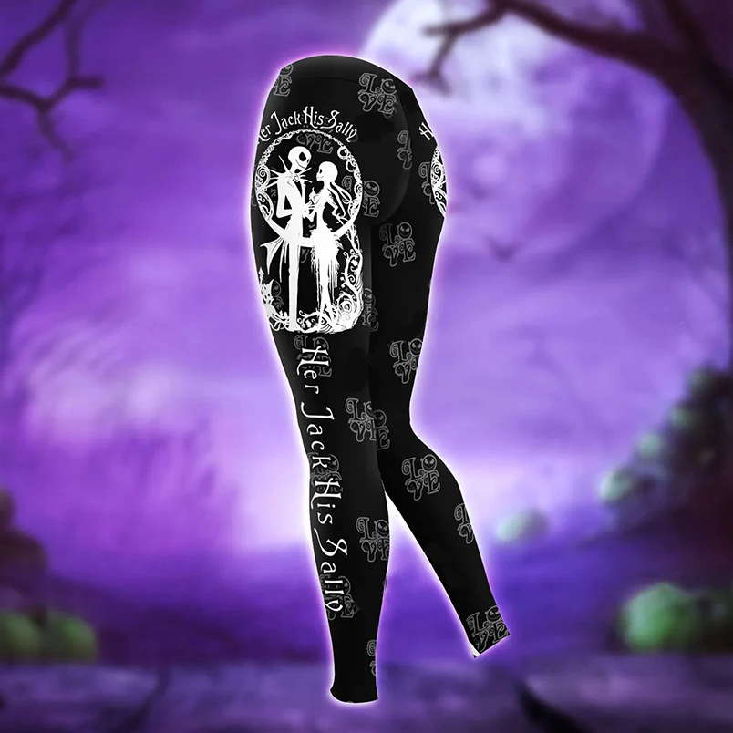 Black White Spooky Couple - Personalized Hoodie And Leggings - Gift For Halloween, Christmas HH01 - Image 3