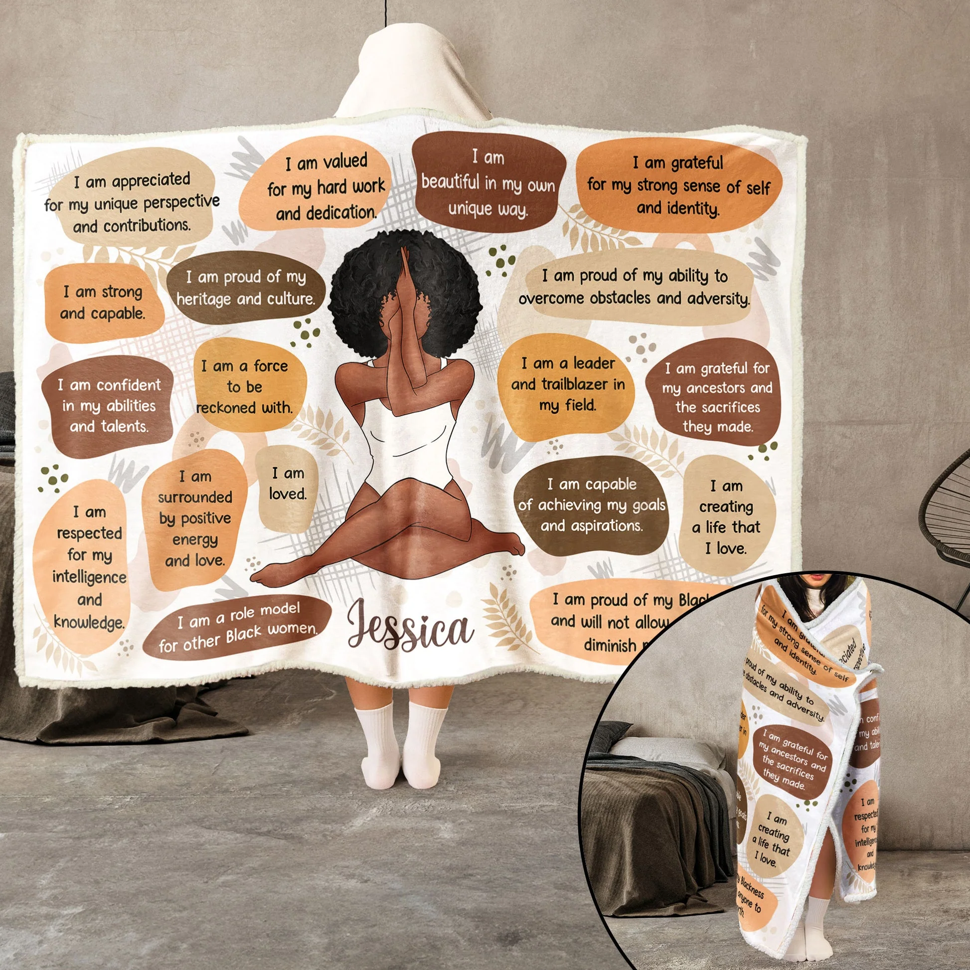 Black Woman Affirmations - Personalized Wearable Blanket Hoodie - Gift For Women | CLGOD02 HD95