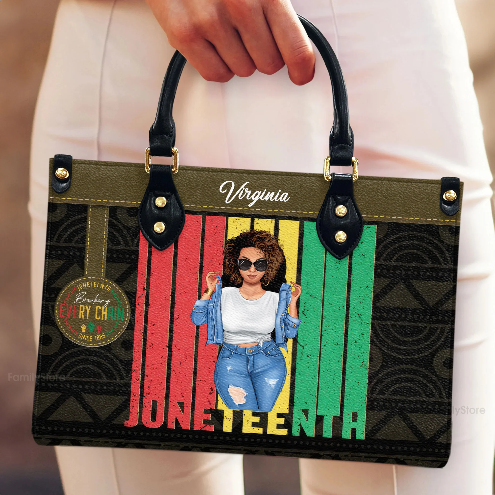 Black Woman Teacher Afro Retro Matching Black History Month - Personalized Leather Bag - Birthday Gift For Black Woman, Mother, Friend, Sister | GR3 - Image 4