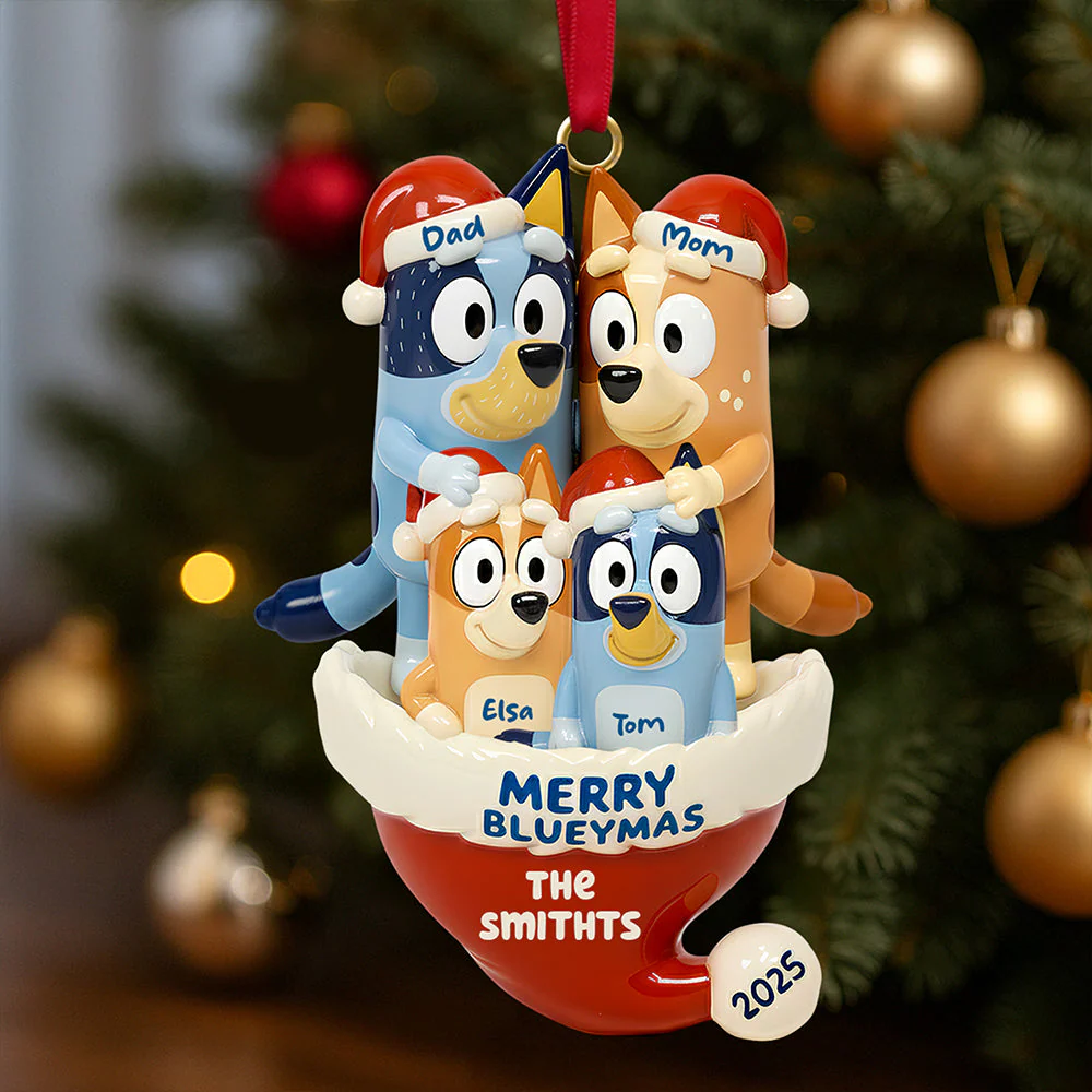 Bldo Blue Dog Family Merry Christmas - Personalized Acrylic Ornament - Christmas Gift For Family NL122