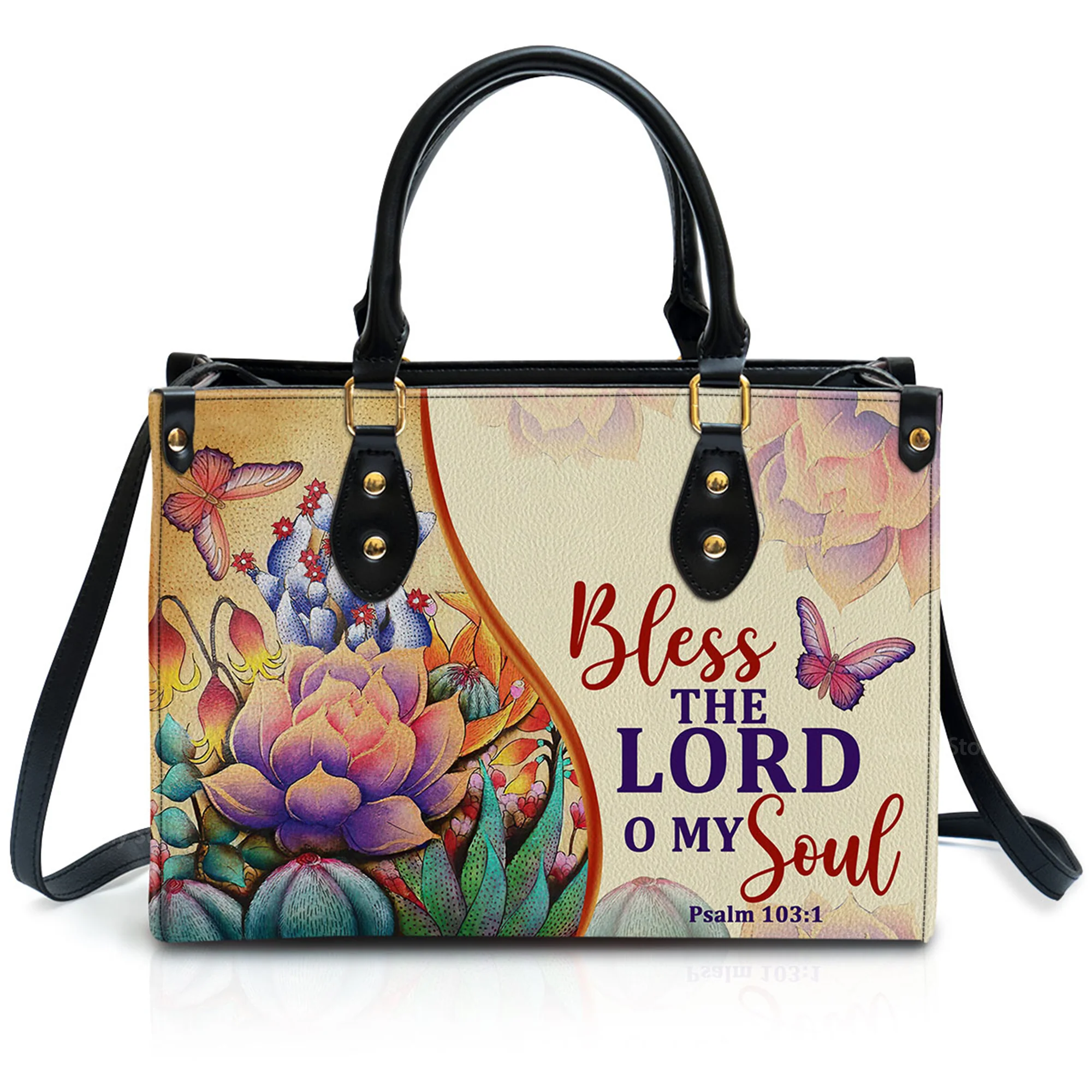 Bless The Lord O My Soul Psalm 103:1 - Thoughtful Gift For Christians - Personalized Leather Handbag With Handle - AT4080840 - Image 2