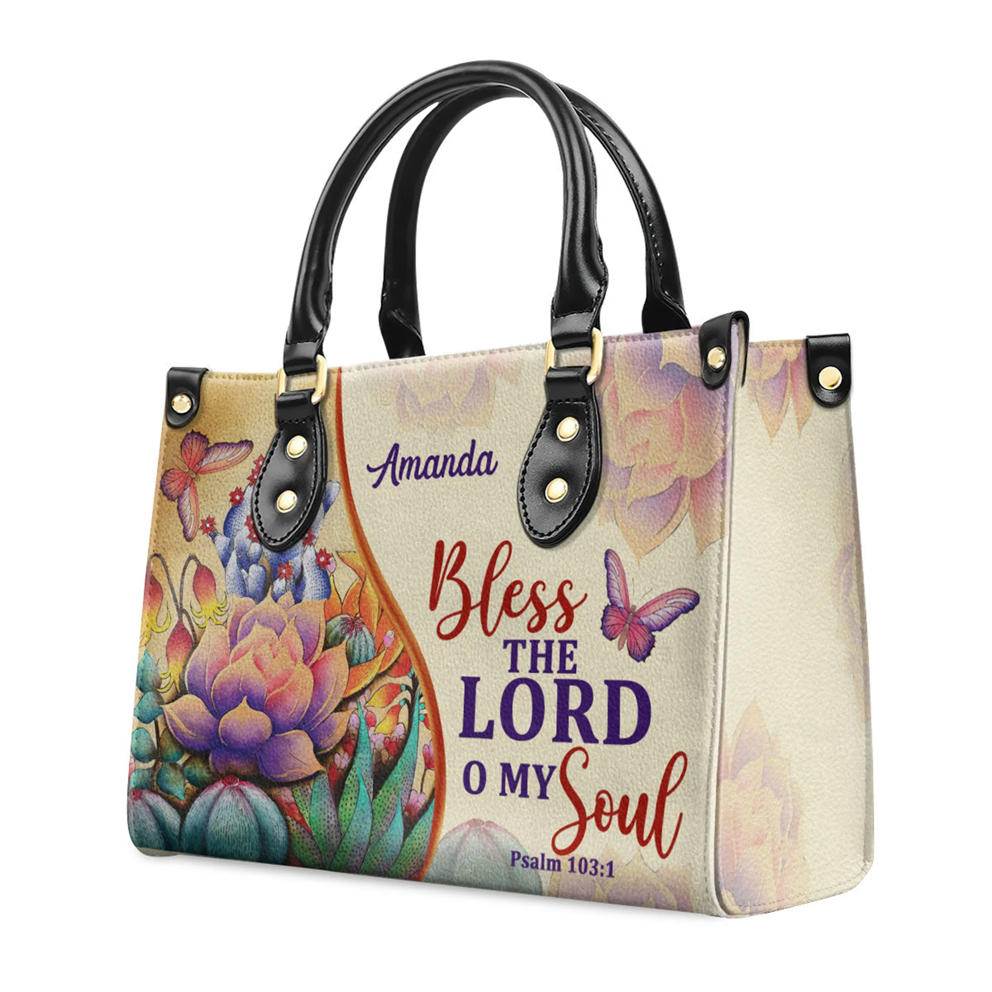 Bless The Lord O My Soul Psalm 103:1 - Thoughtful Gift For Christians - Personalized Leather Handbag With Handle - AT4080840 - Image 3