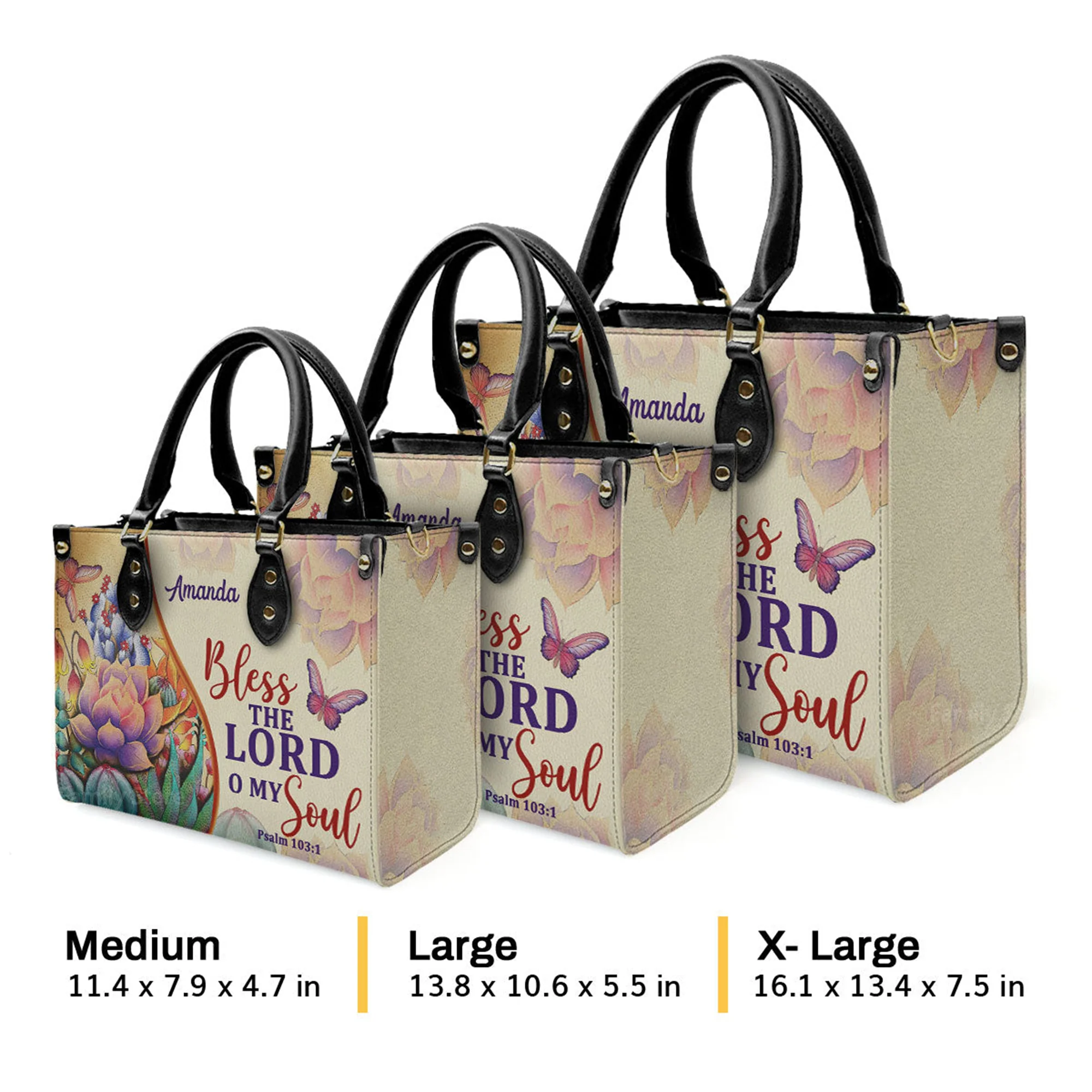 Bless The Lord O My Soul Psalm 103:1 - Thoughtful Gift For Christians - Personalized Leather Handbag With Handle - AT4080840 - Image 4