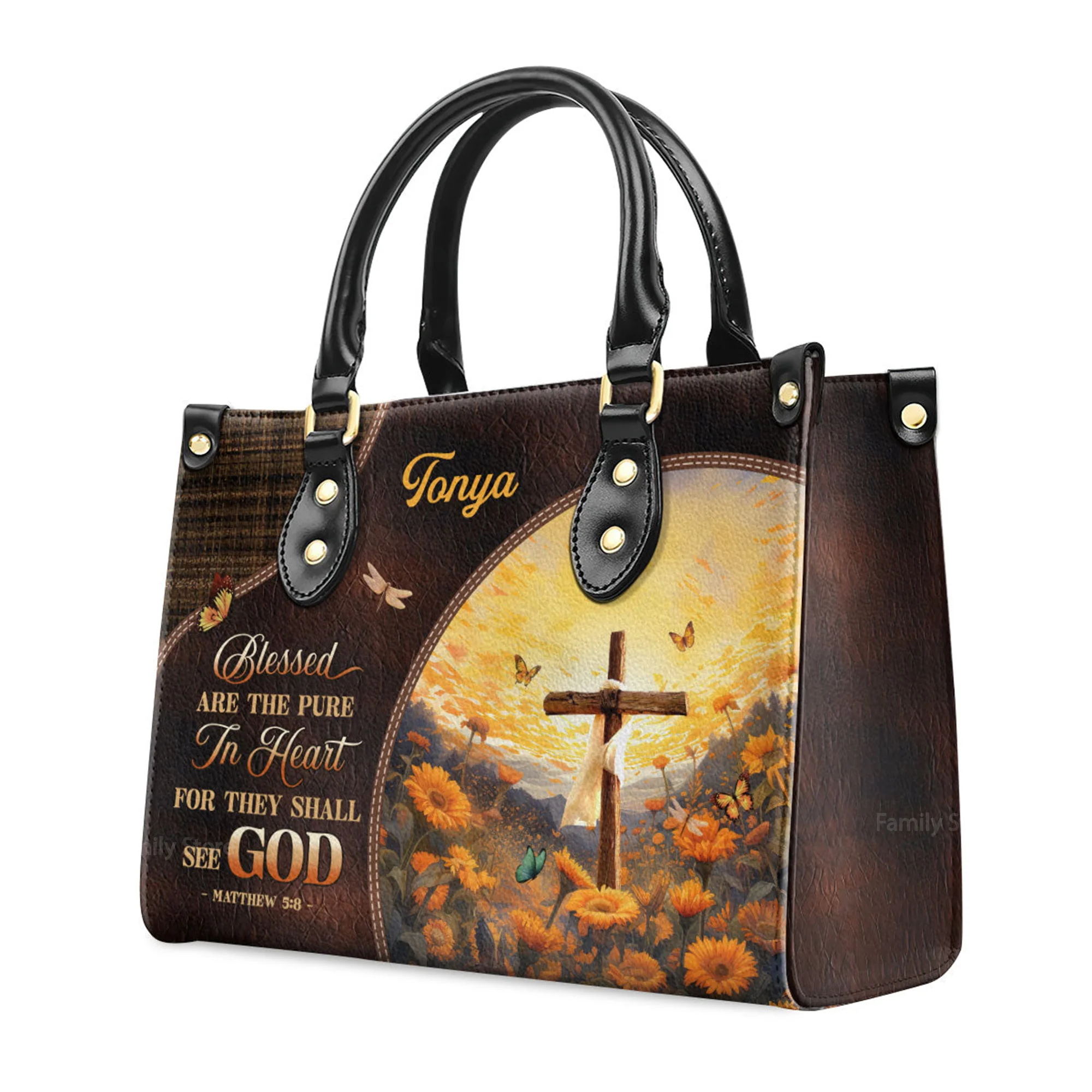 Blessed Are The Pure - Thoughtful Gift For Christians - Personalized Leather Handbag With Handle - AT4081247 - Image 3
