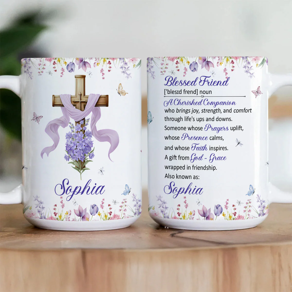 Blessed Friend - Personalized White Edge-to-Edge Mug - Christian Gift For Friend BA01 - Image 2