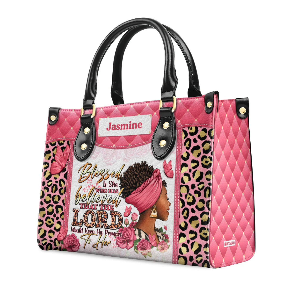 Blessed Is She Who Believed - Custom Pink Leather Handbag - Christian Gift For Her HD95 - Image 5