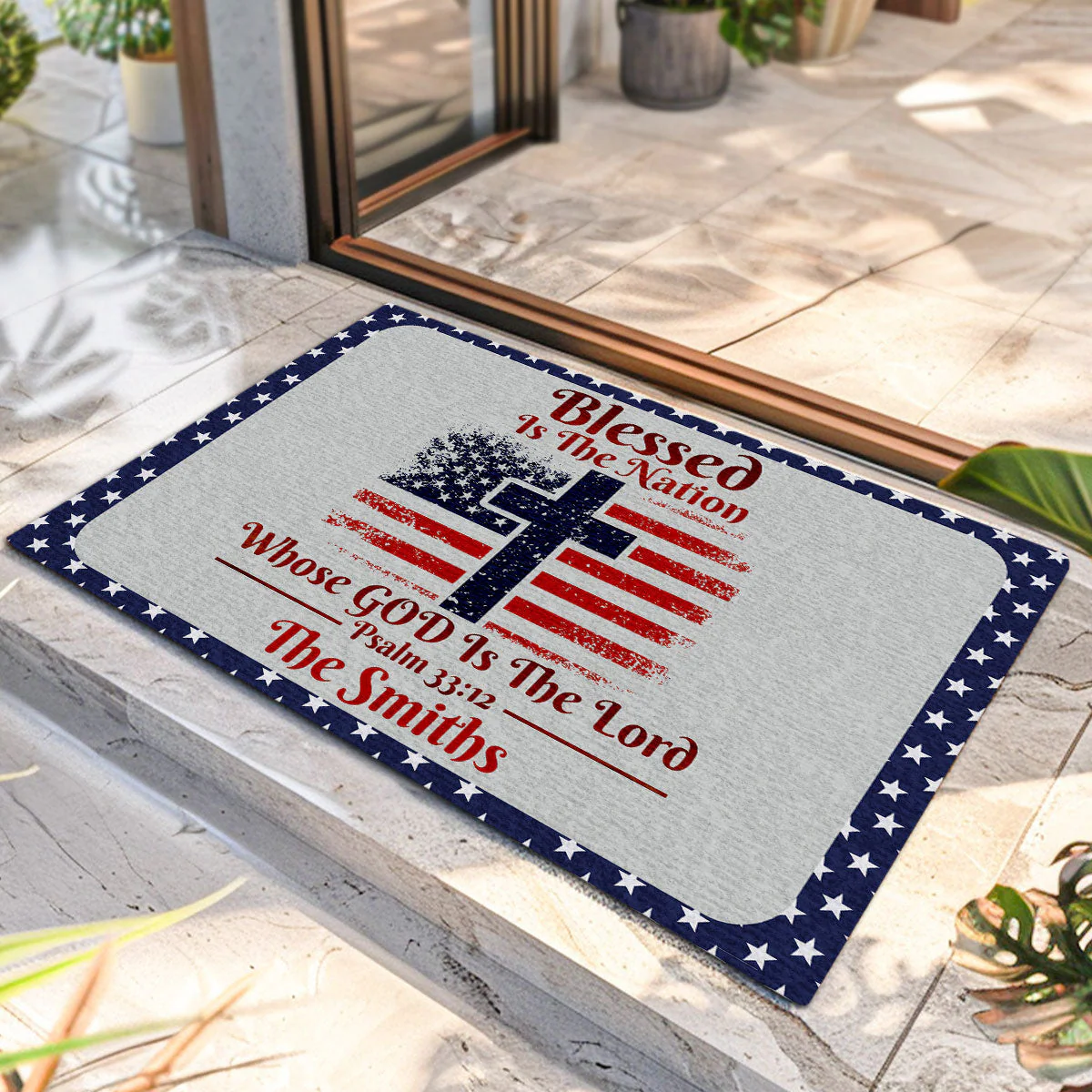 Blessed Is The Nation Whose God Is The Lord - Personalized Doormat - Home Decor - Image 2