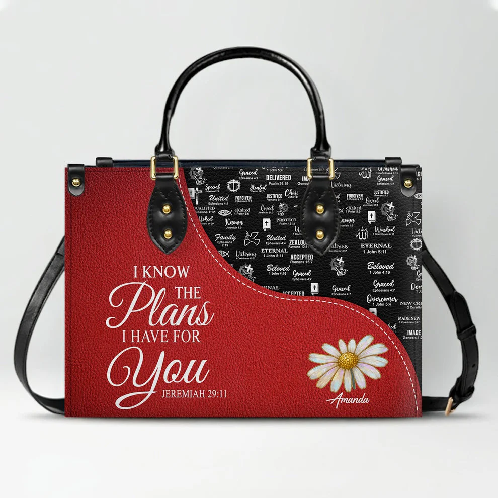 Blessed Is The One Who Trust In The Lord - Personalized Red Leather Handbag with Custom Name - Gift For Her HL128 - Image 2