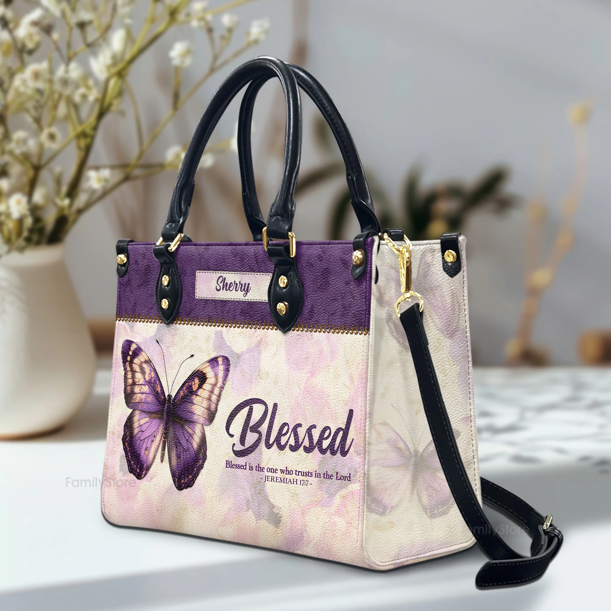 Blessed Is The One Who Trusts In The Lord Jeremiah 17:7 - Thoughtful Gift For Christians - Personalized Leather Handbag With Handle - AT4080841 - Image 2