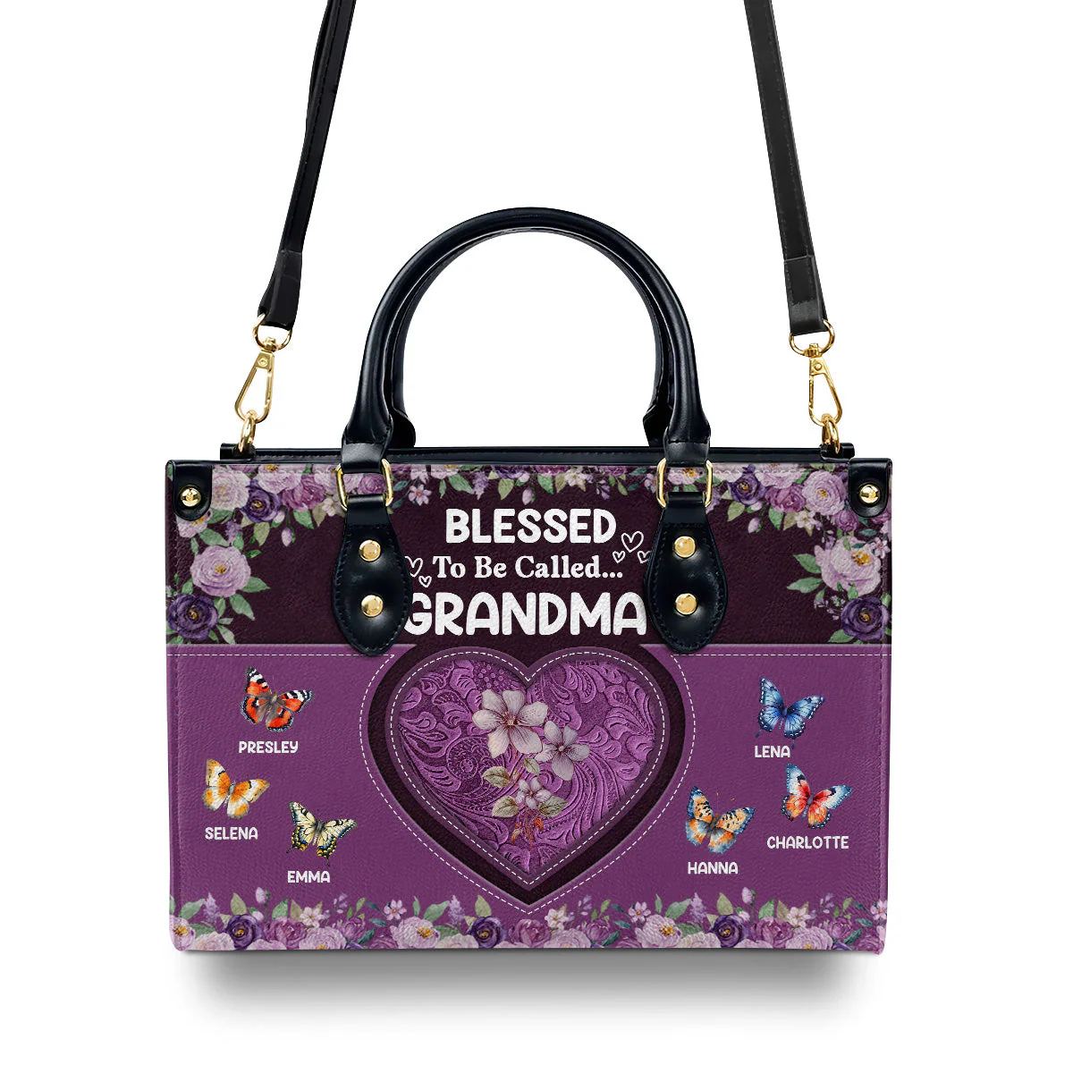 Blessed To Be Called Grandma Butterfly - Personalized Leather Handbag - Gift For Grandma HL128 - Image 3