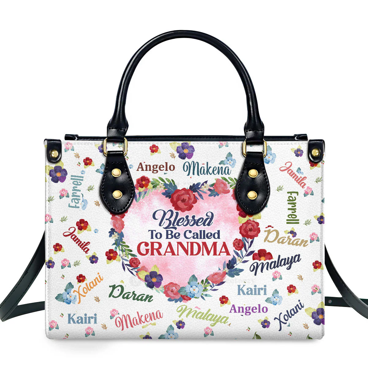 Blessed To Be Called Grandma Floral - Personalized Leather Handbag - Gift For Grandma HD95
