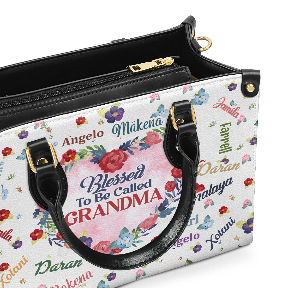 Blessed To Be Called Grandma Floral - Personalized Leather Handbag - Gift For Grandma HD95 - Image 2