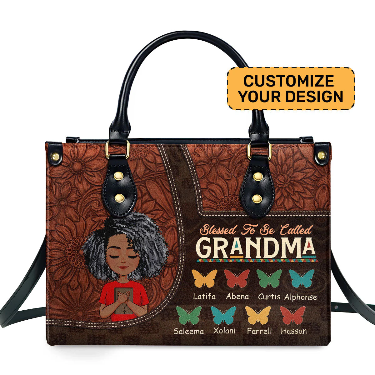 Blessed To Be Called - Personalized Leather Handbag - Gift For Grandma, Mom, Mother's Day | CLGOD05 HD95