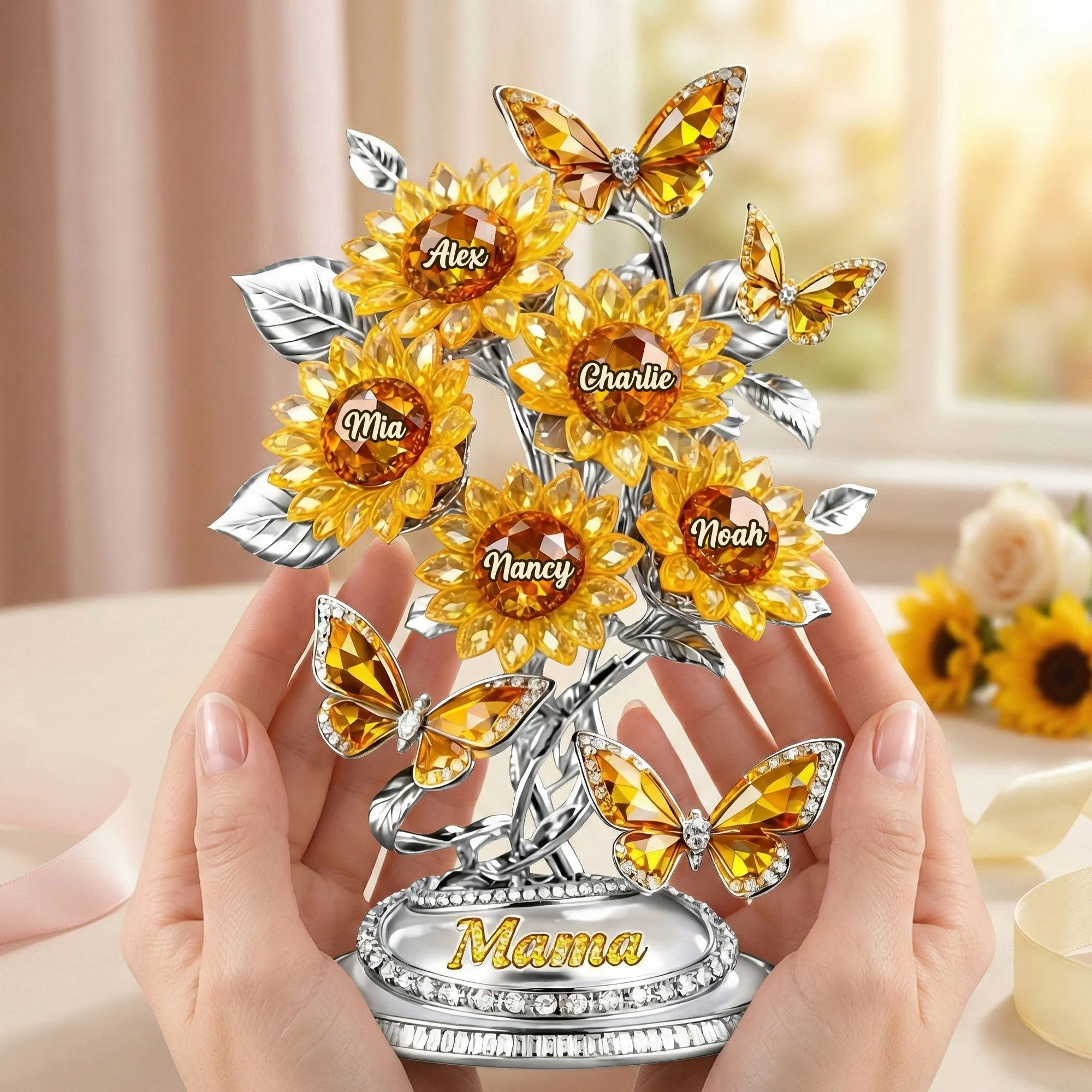 Blooming Love Sunflower - Personalized Shape Acrylic Plaque - Gift For Mom, Grandma HN02