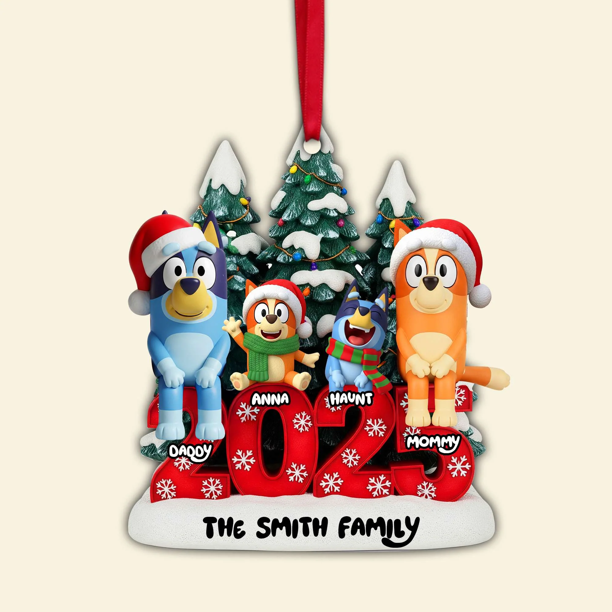Blue Dog Adorable Family And Christmas Trees 2025 - Personalized Acrylic Ornament - Christmas Gift For Family Members NA94 - Image 4