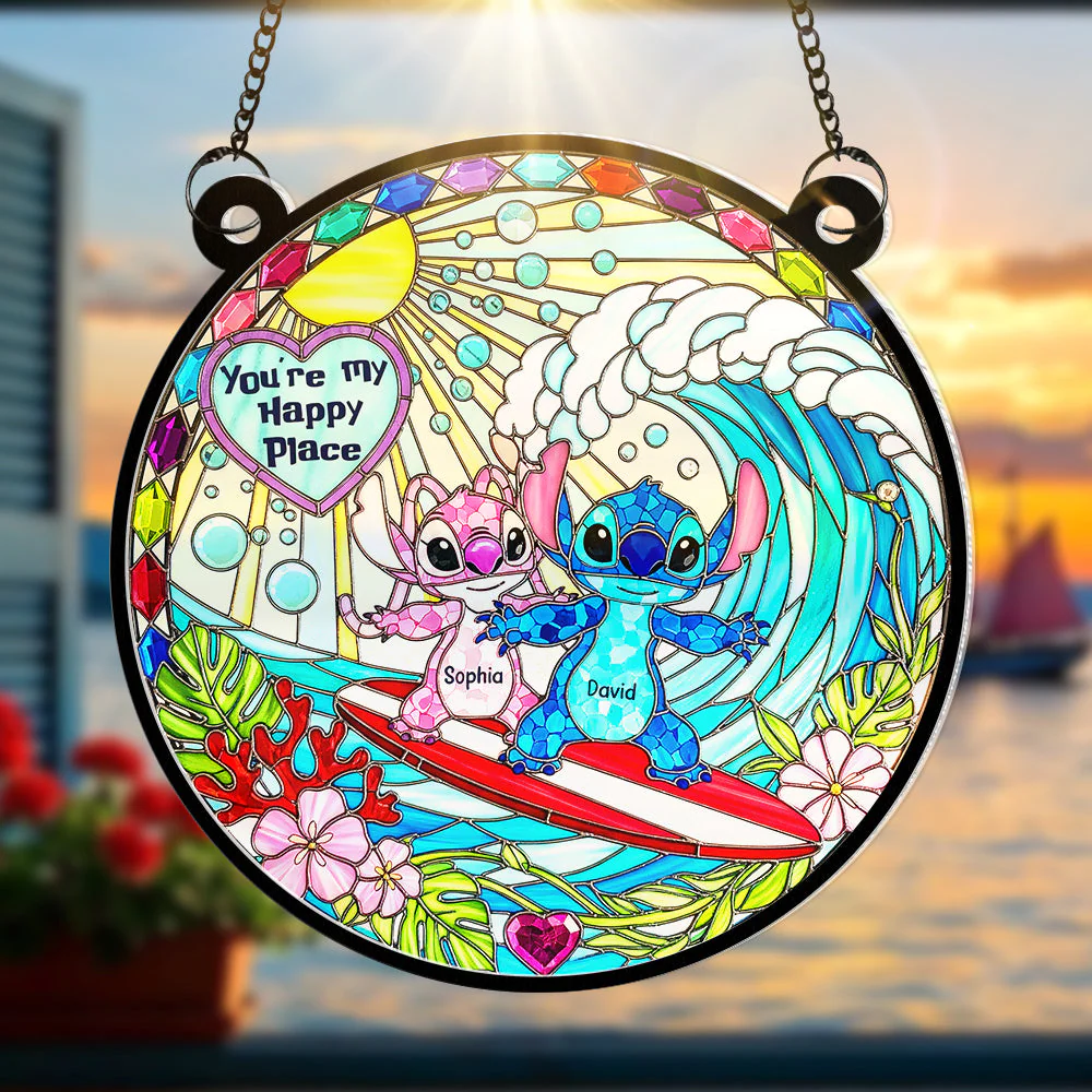 Blue Monster Couple - Personalized Window Hanging Suncatcher - Gifts For Couples, Husband, Wife - Image 2