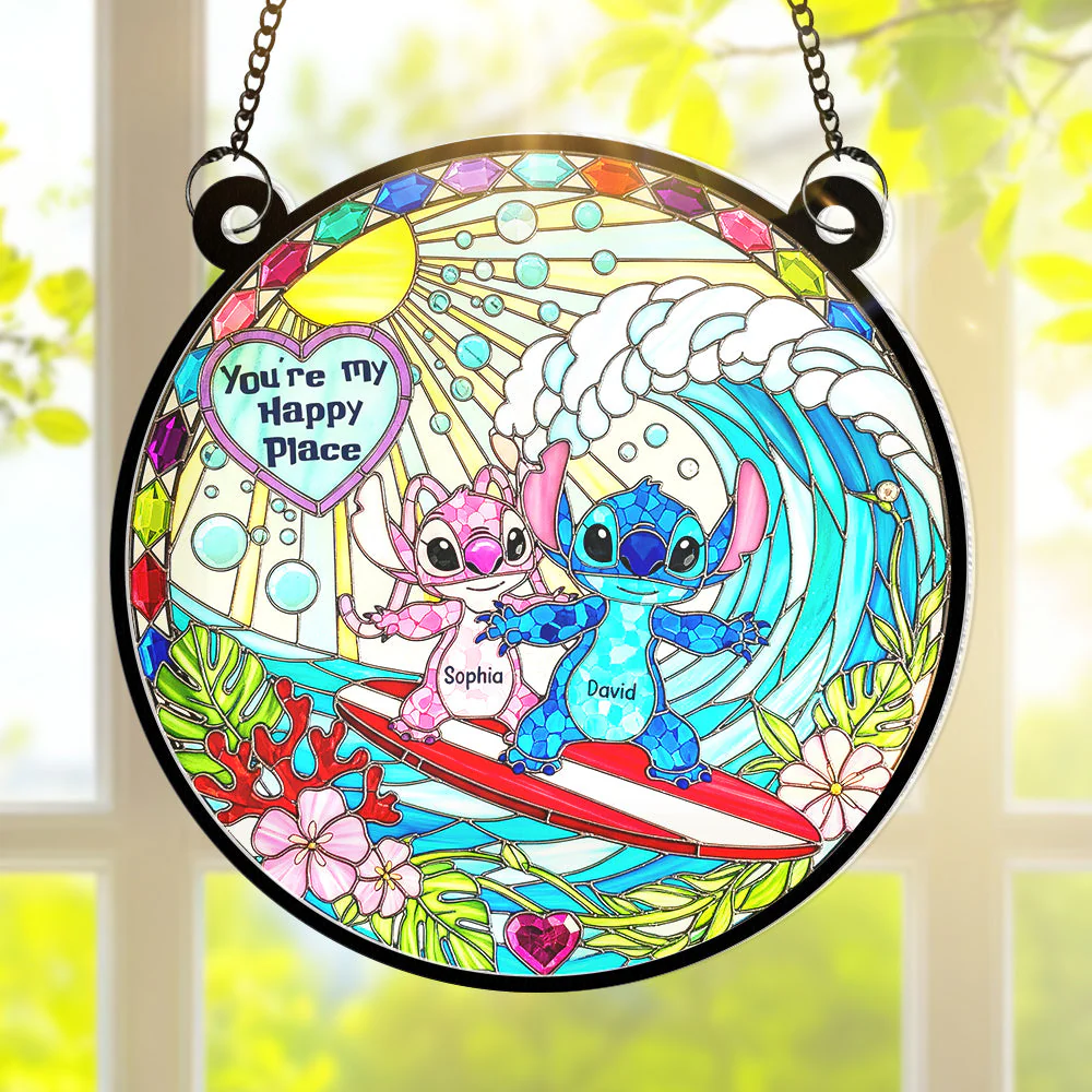 Blue Monster Couple - Personalized Window Hanging Suncatcher - Gifts For Couples, Husband, Wife - Image 3
