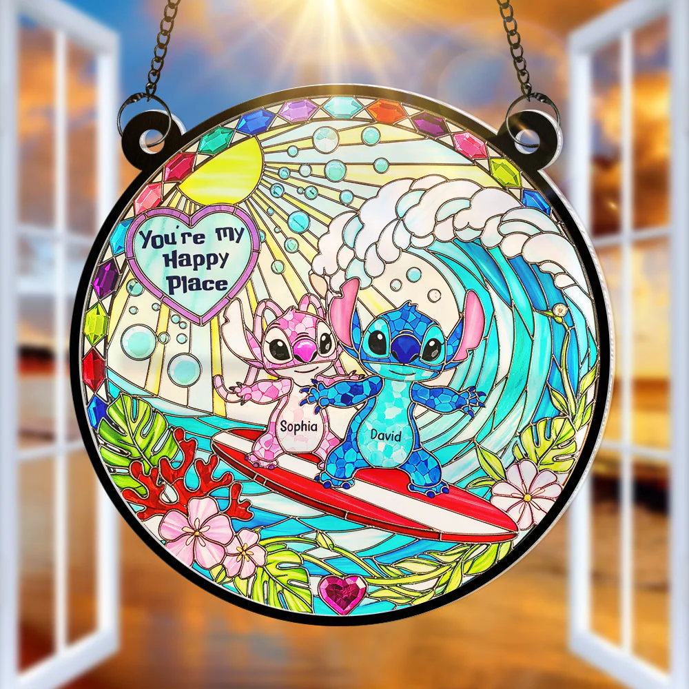 Blue Monster Couple - Personalized Window Hanging Suncatcher - Gifts For Couples, Husband, Wife - Image 4