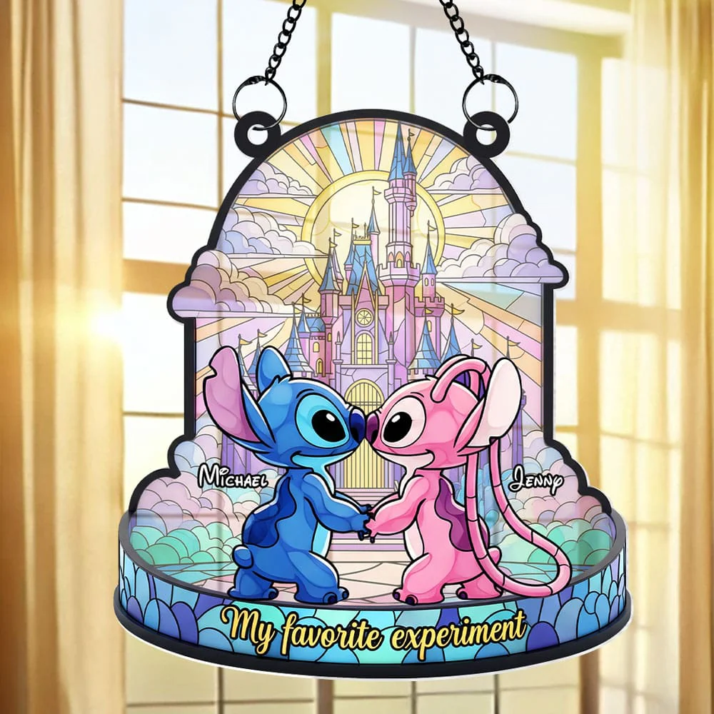 Blue Monster Couple - Personalized Window Hanging Suncatcher - Gifts For Couples, Husband, Wife
