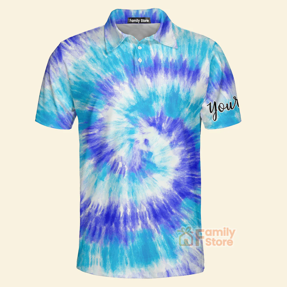 Blue Turquoise Tie Dye Background Golf - Personalized Men Polo Shirt - Image 3