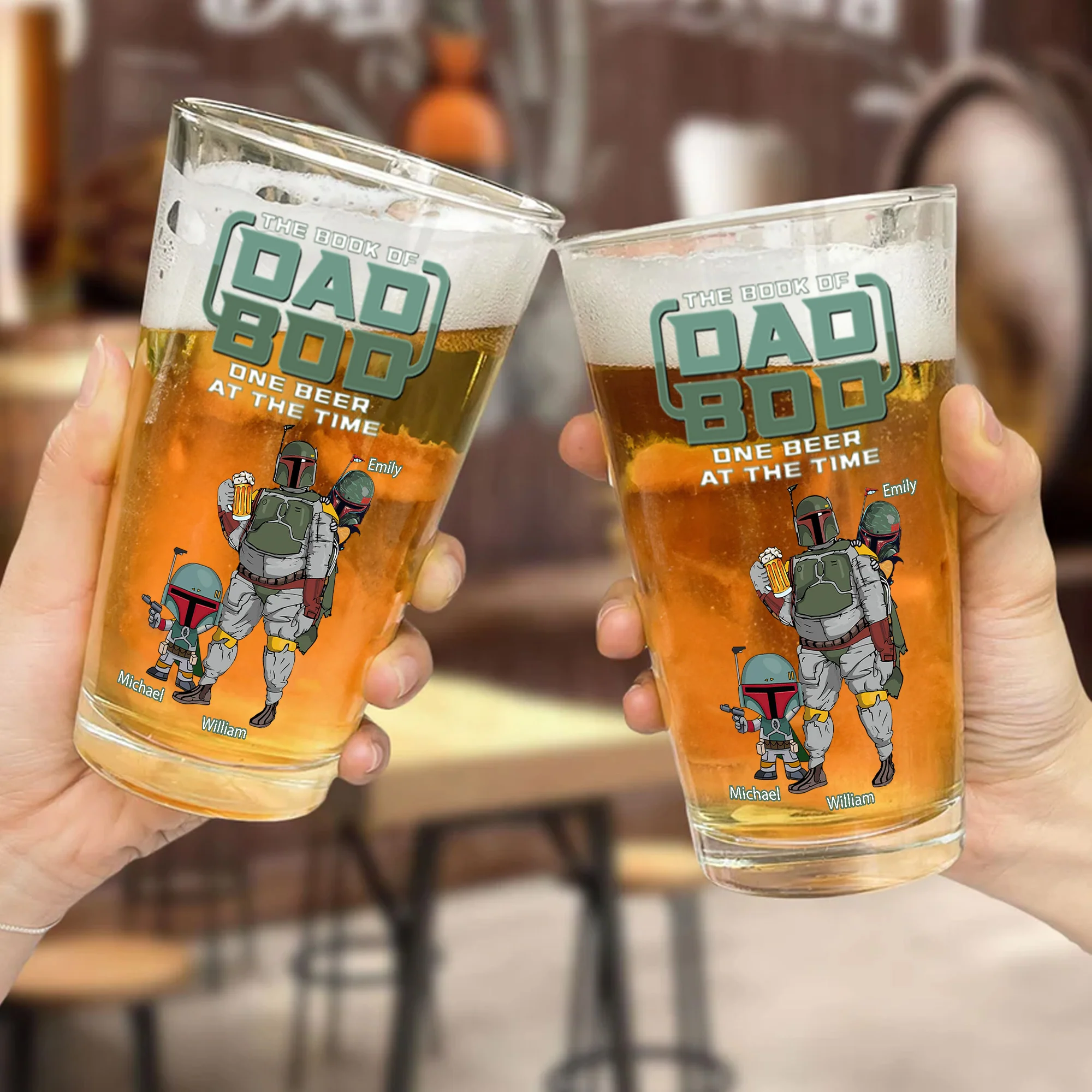 Boba Fett The Book Of Dad Bob One Beer At The Time - Gift For Dad - Personalized Beer Glass NA94 - Image 2