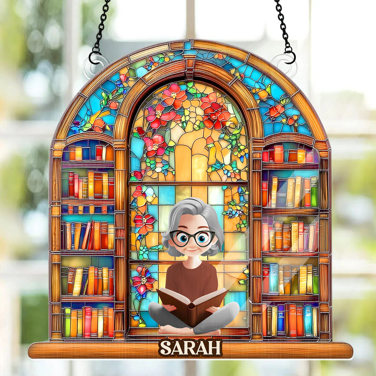 Book Lovers Dream Library - Personalized Window Hanging Suncatcher | CLB2 - Image 2