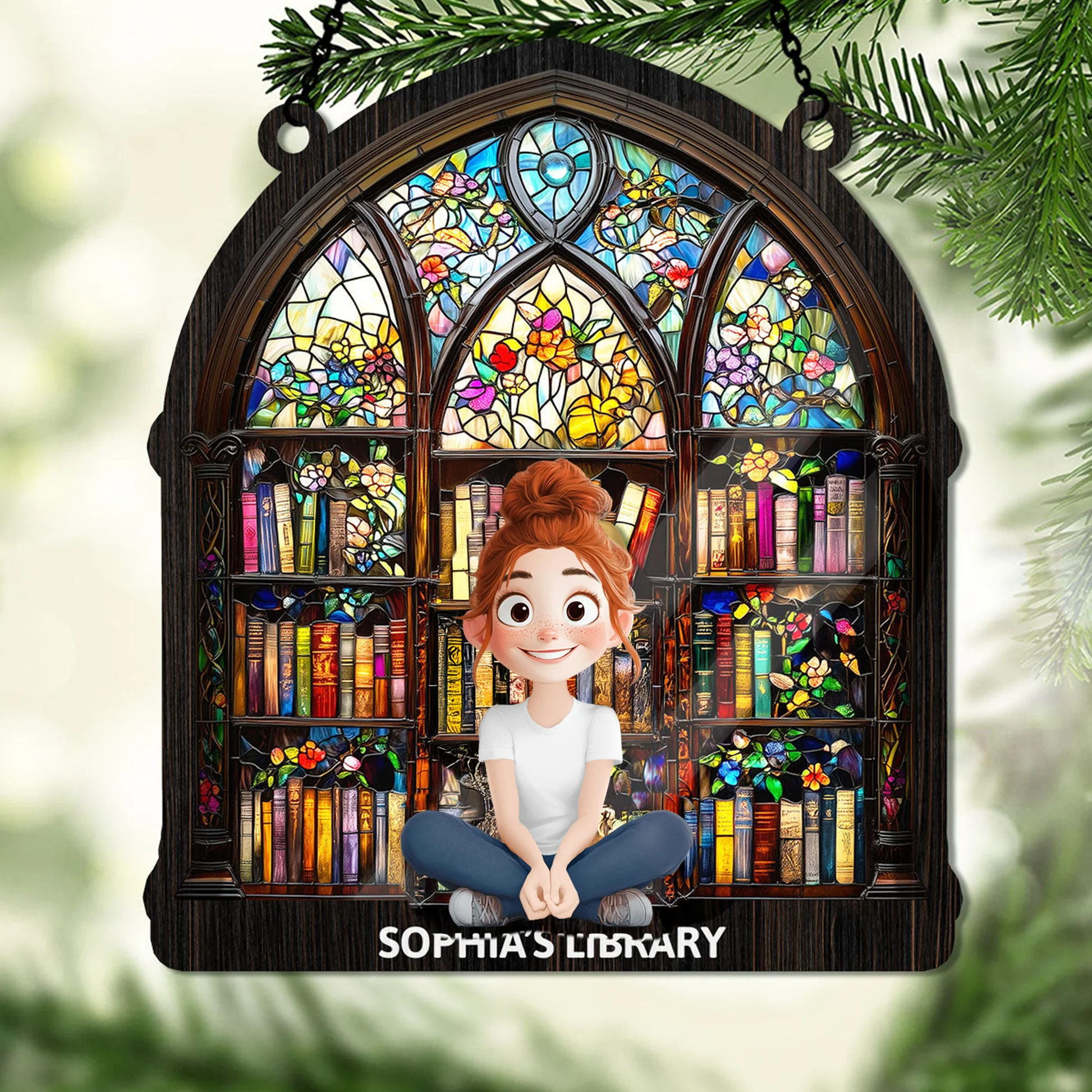 Book Lovers' Haven - Personalized Window Hanging Suncatcher | CLP15.Ver1 - Image 3