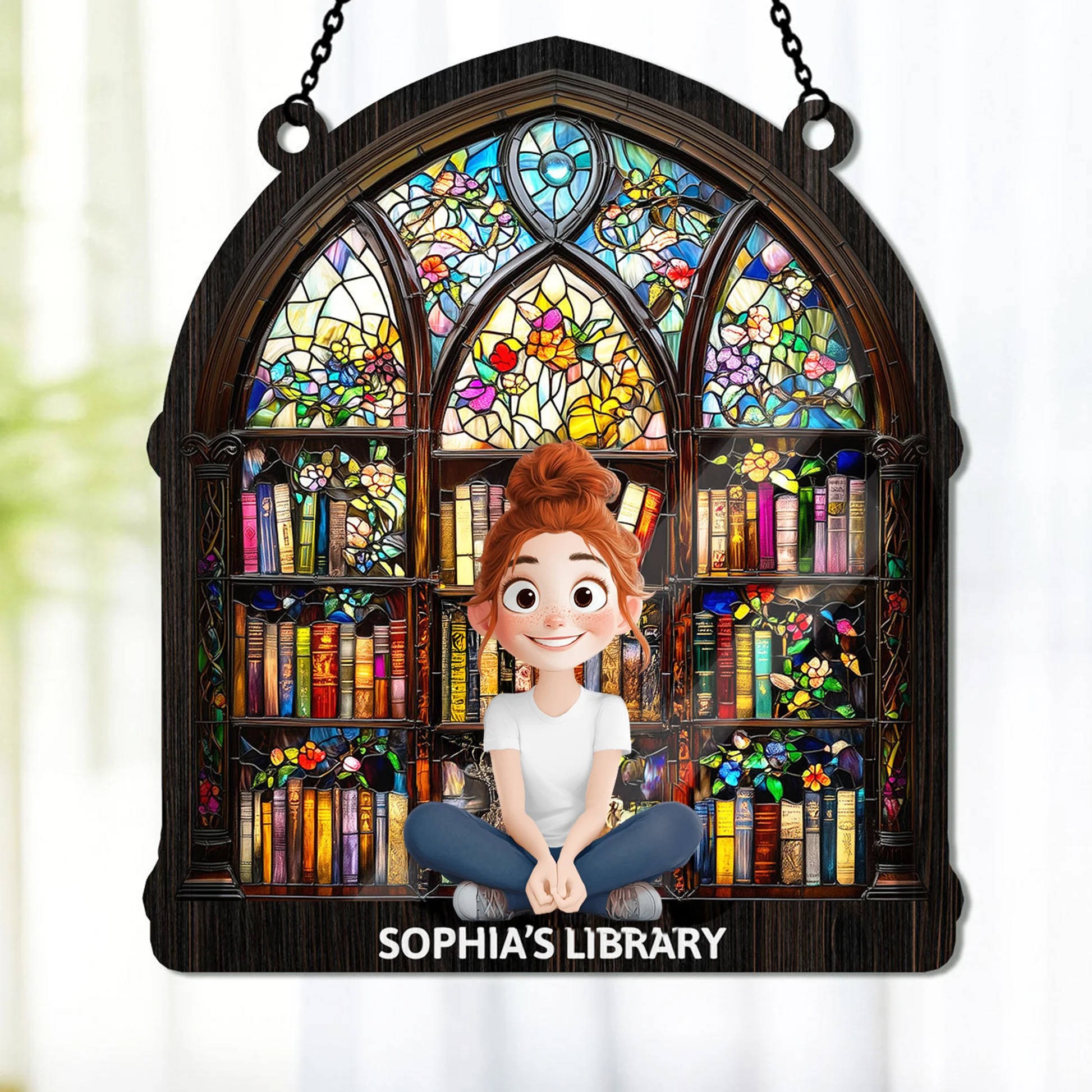 Book Lovers' Haven - Personalized Window Hanging Suncatcher | CLP15.Ver1 - Image 4