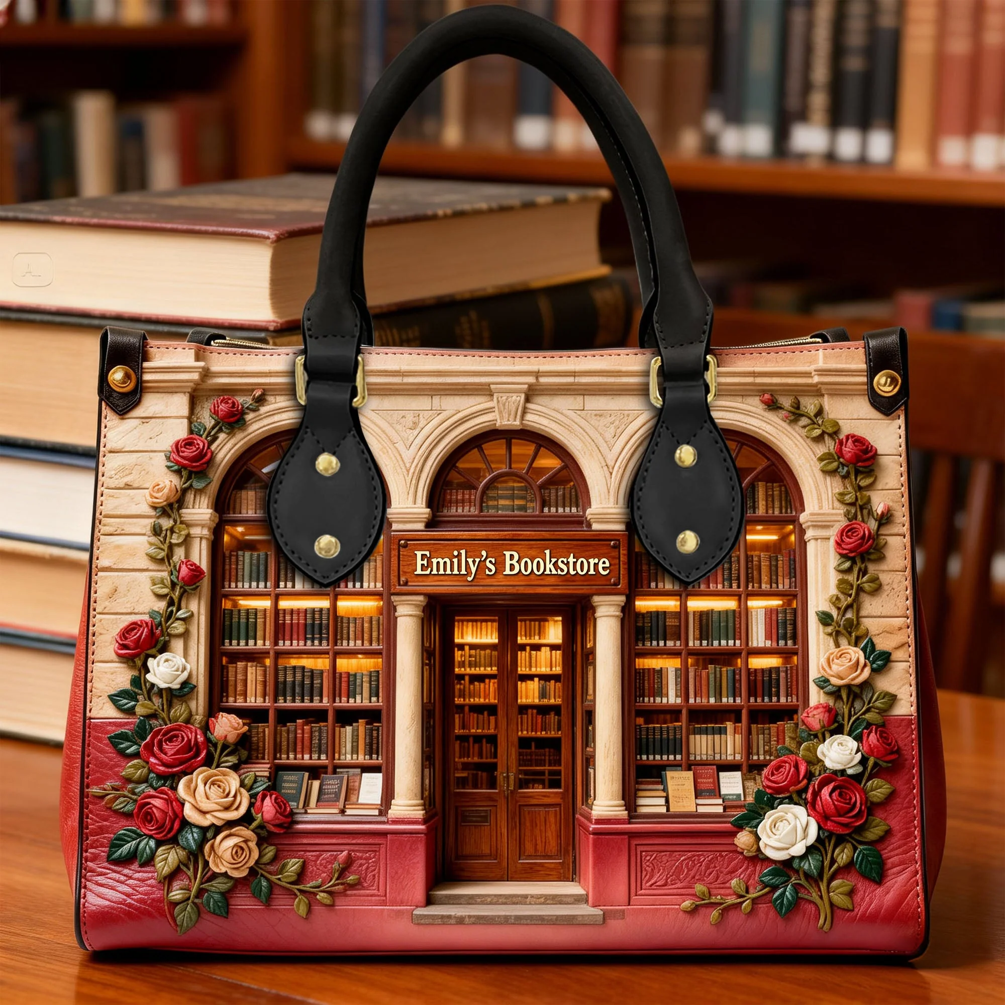 Book Store Theme - Personalized Leather Bag - Gift For Her, Book Lovers NL122