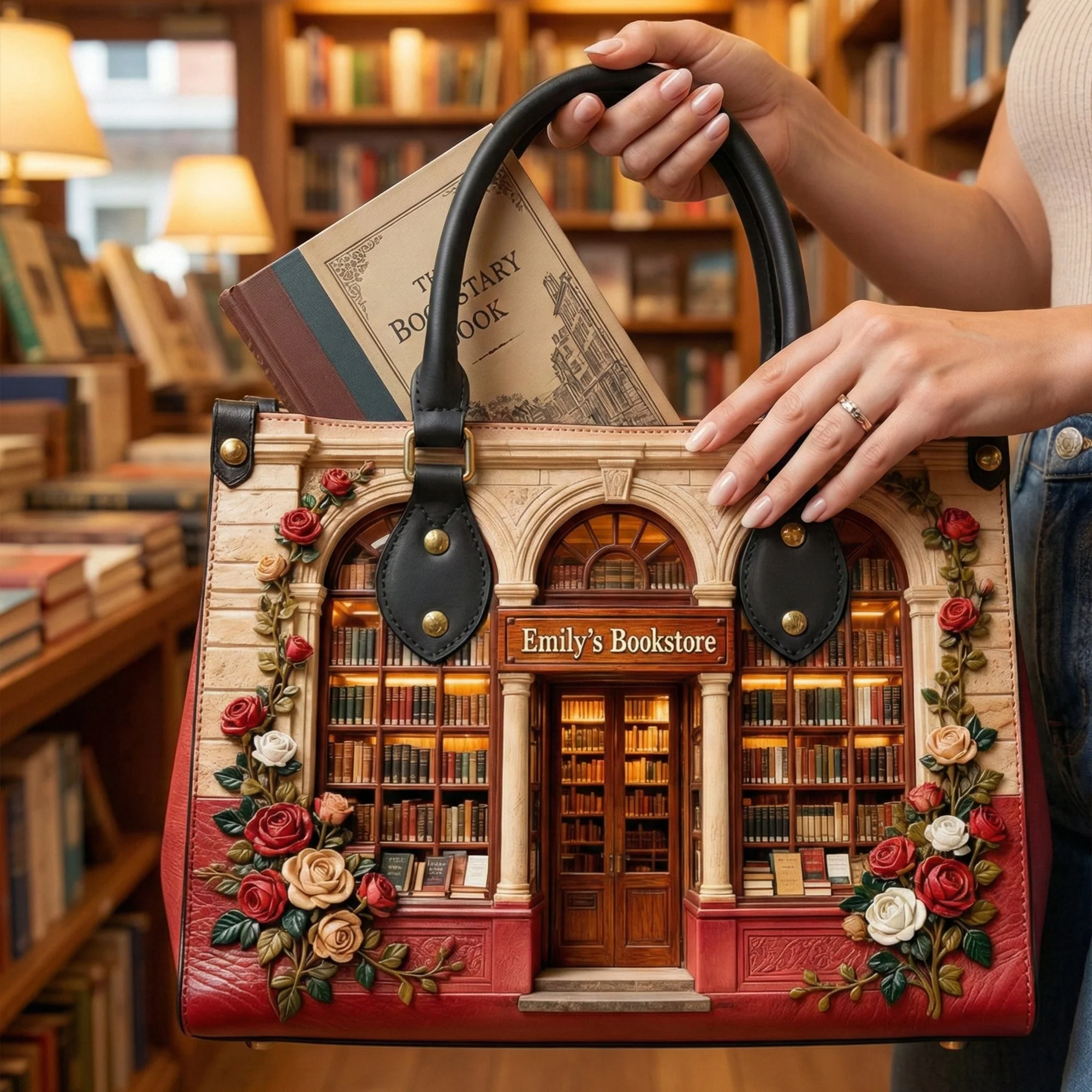 Book Store Theme - Personalized Leather Bag - Gift For Her, Book Lovers NL122 - Image 2
