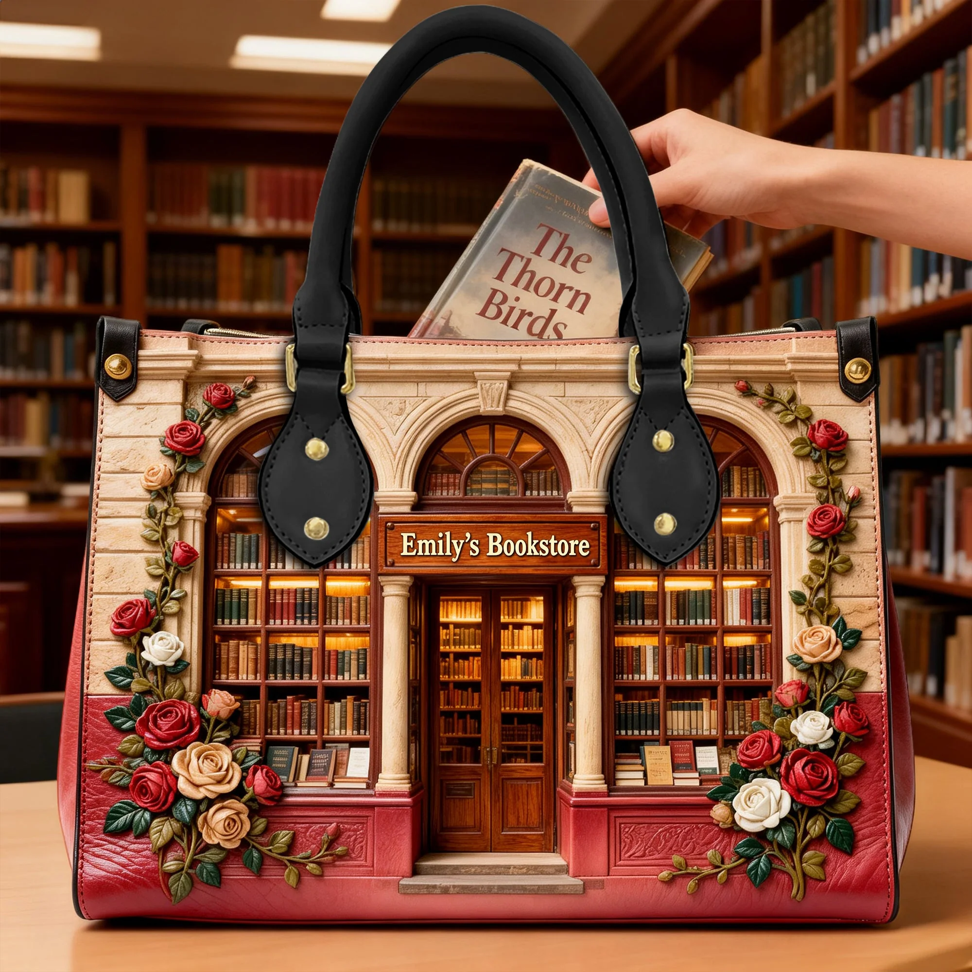 Book Store Theme - Personalized Leather Bag - Gift For Her, Book Lovers NL122 - Image 3