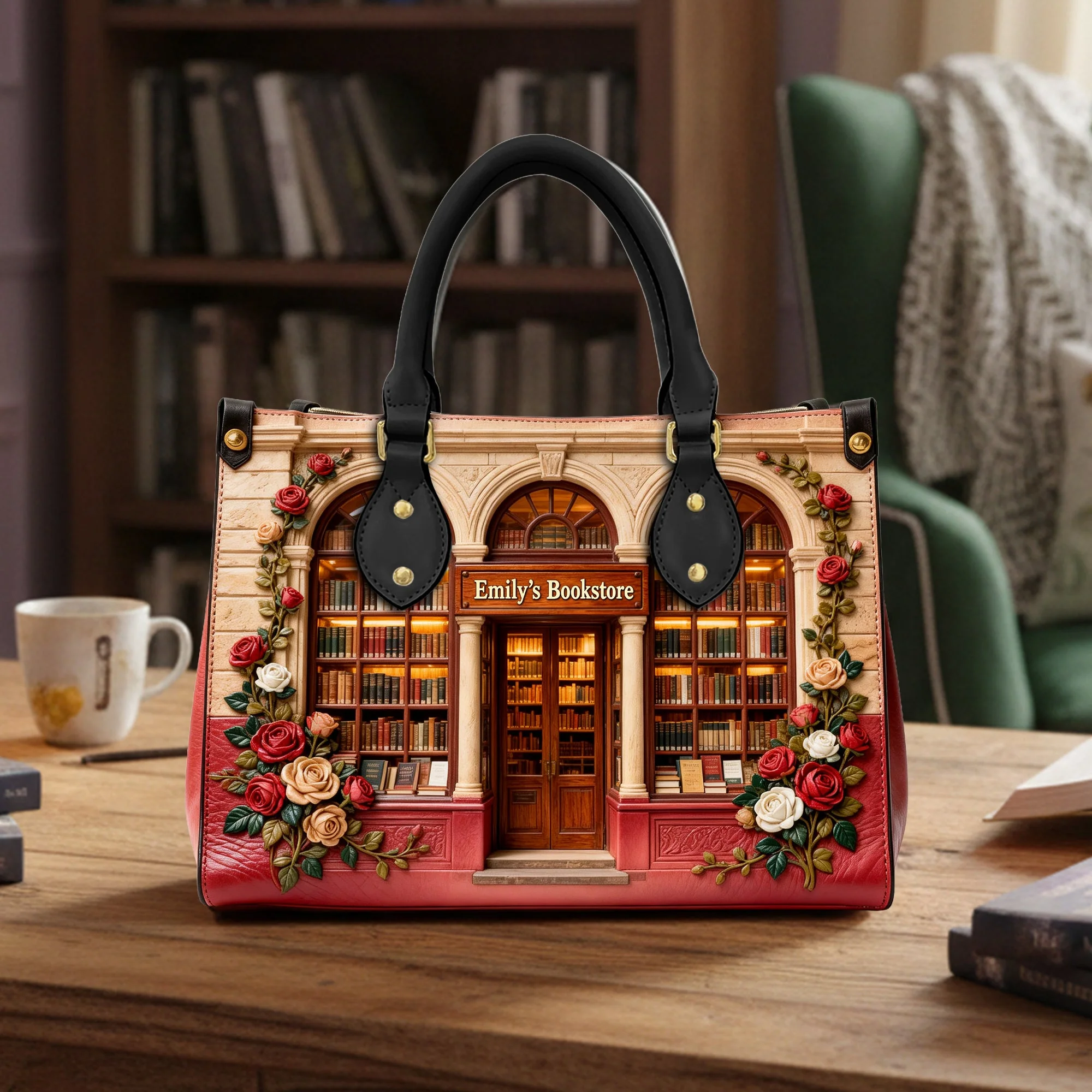 Book Store Theme - Personalized Leather Bag - Gift For Her, Book Lovers NL122 - Image 4