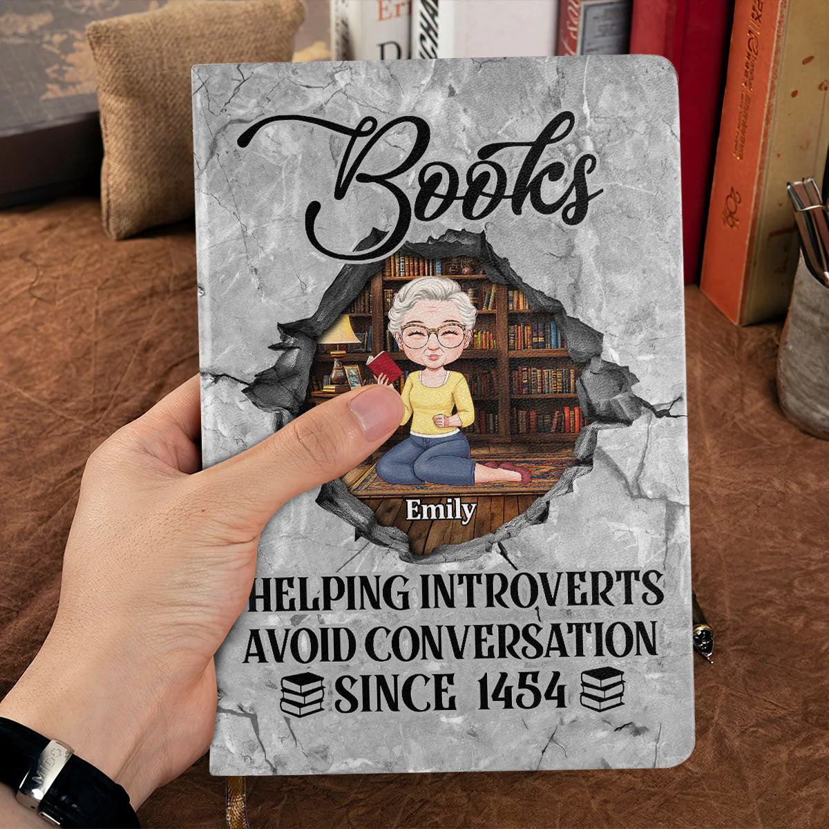 Books Helping Introverts Avoid Conversation Since 1454 - Personalized Leather Cover Notebook - Gift For Book Lover, Reader, Her | CLB1 HH01 - Image 2
