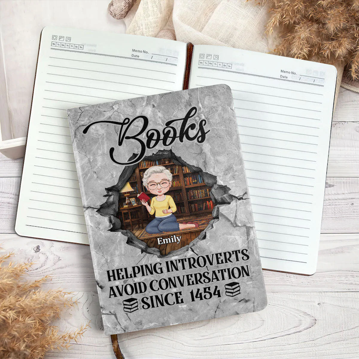 Books Helping Introverts Avoid Conversation Since 1454 - Personalized Leather Cover Notebook - Gift For Book Lover, Reader, Her | CLB1 HH01 - Image 4