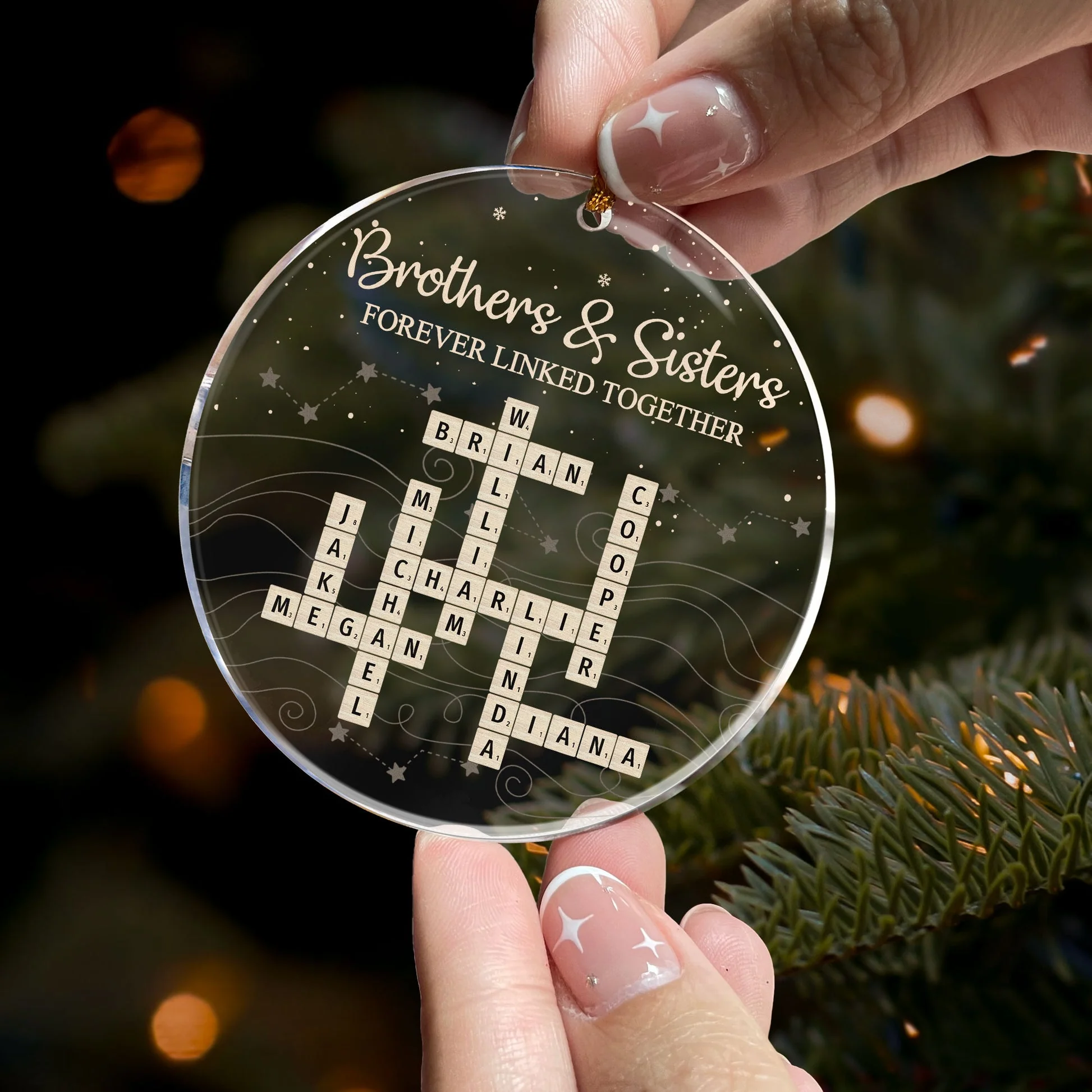 Brothers & Sisters Forever Linked Together - Personalized Acrylic Ornament - Christmas Gift For Family NL122 - Image 2