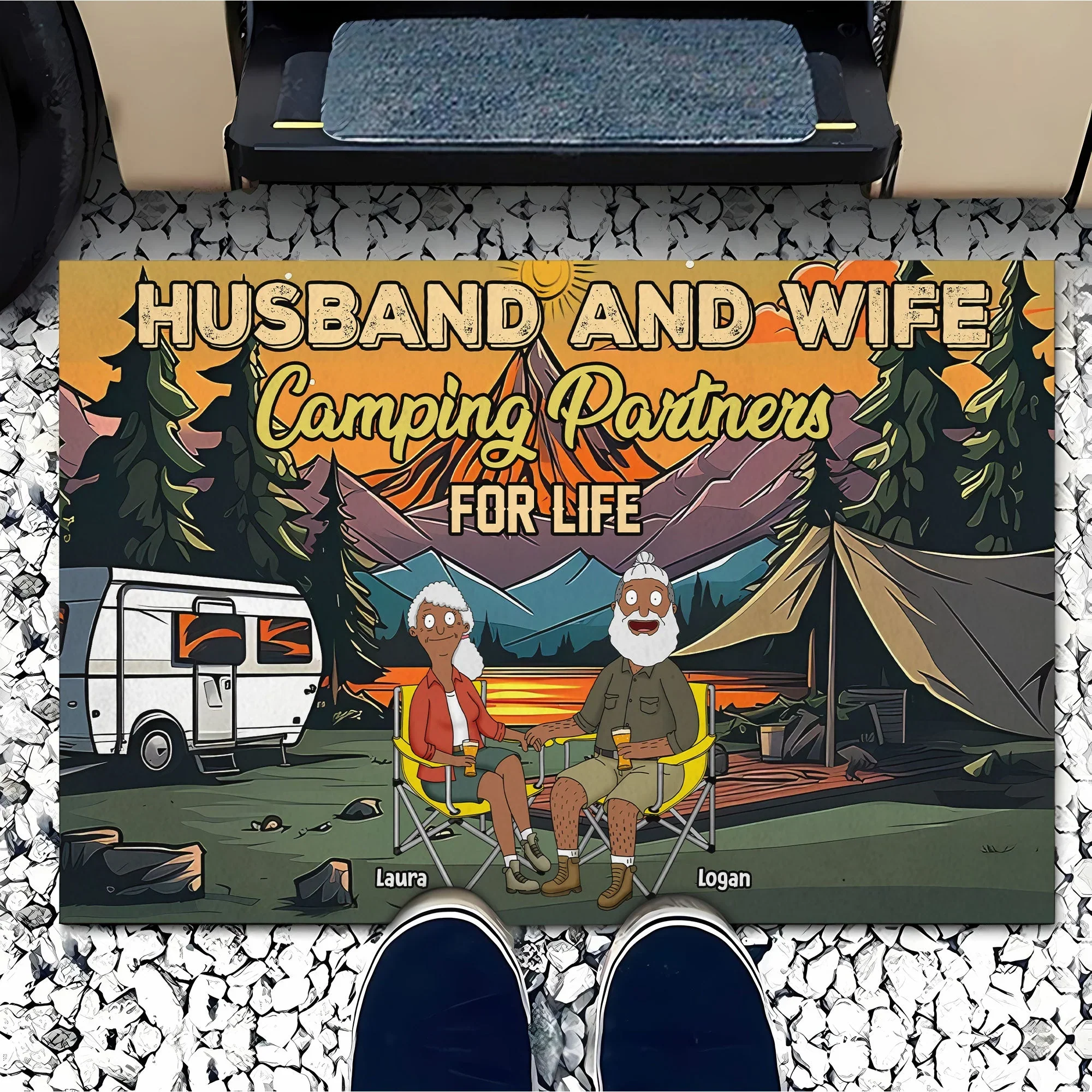 Burger Couple Camping- Personalized Doormat - Gift For Campign Couple, Husband Wife, Anniversary | CL55
