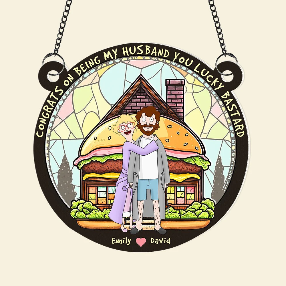Burger Couple Congrats On Being My Boyfriend You Lucky Bastard - Personalized Window Hanging Suncatcher CL56 | NL122 - Image 4